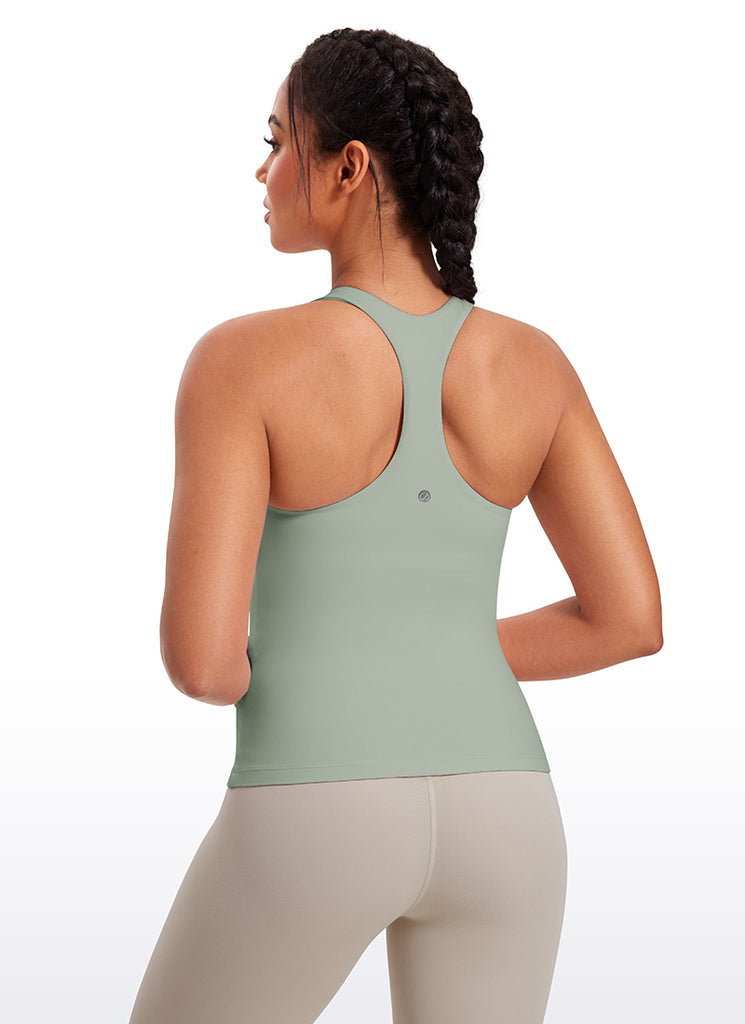 CRZ YOGA Women's Yoga Tight Fit Tops Butterluxe Built-in Bra Tank Sparkle Blue