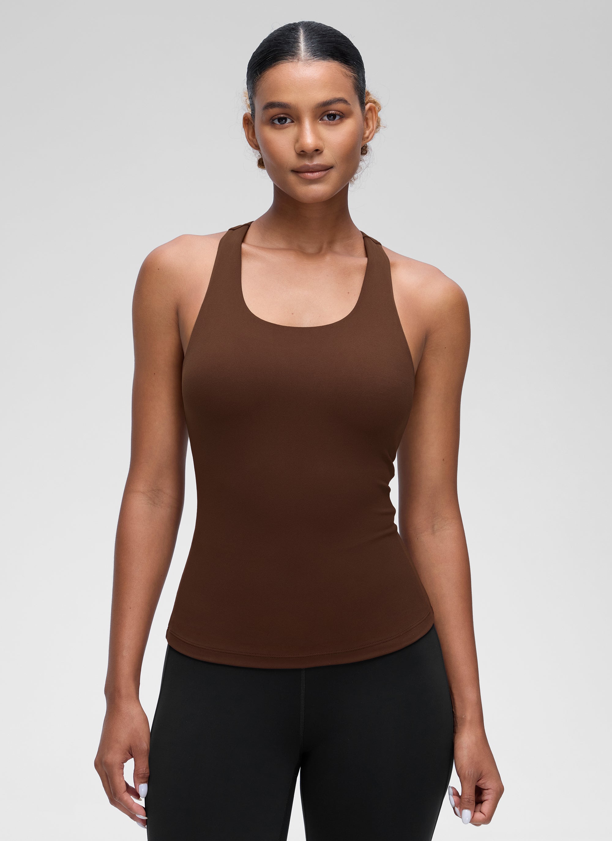 CRZ YOGA Women's Yoga Tight Fit Tops Butterluxe Built-in Bra Tank Lava Brown @model_info:Barbara
