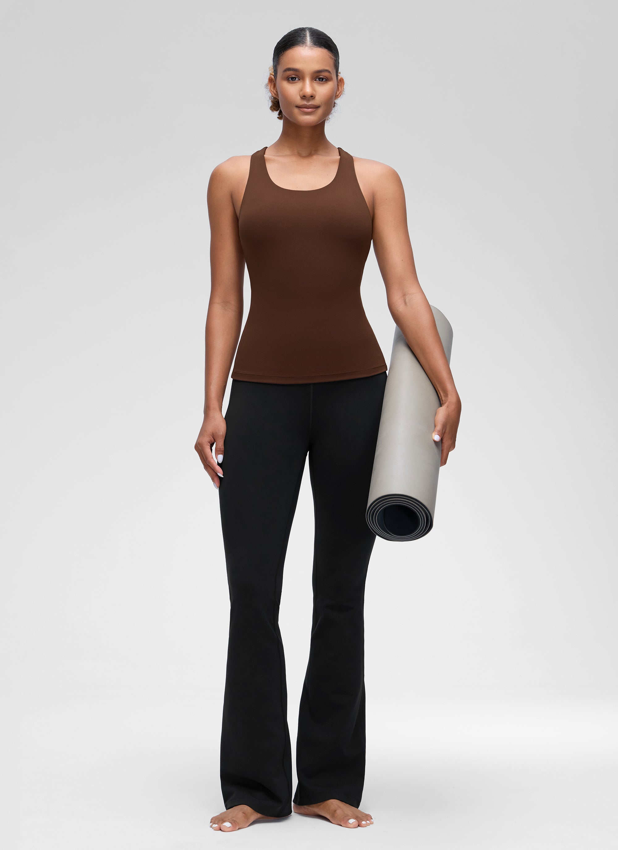 CRZ YOGA Women's Yoga Tight Fit Tops Butterluxe Built-in Bra Tank Lava Brown @model_info:Barbara