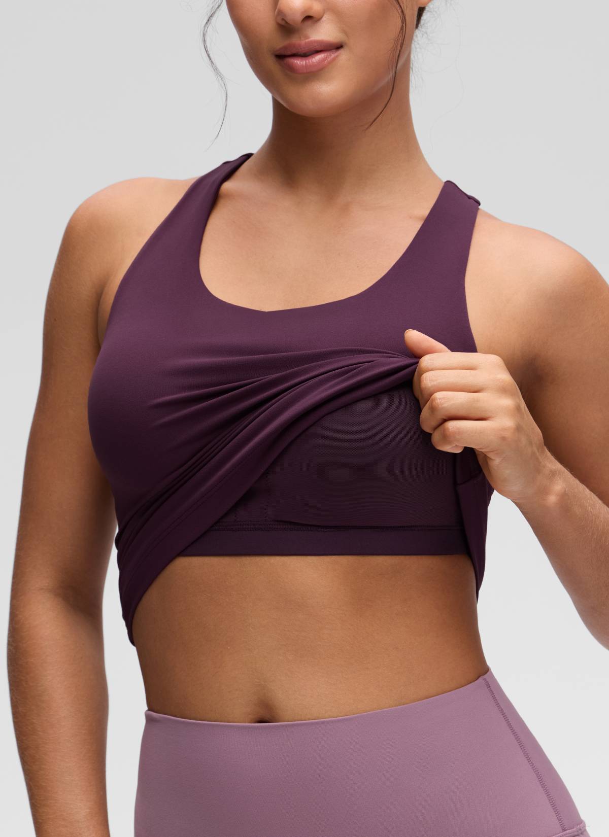 CRZ YOGA Women's Yoga Tight Fit Tops Butterluxe Built-in Bra Tank Deep Purple @model_info:Carol