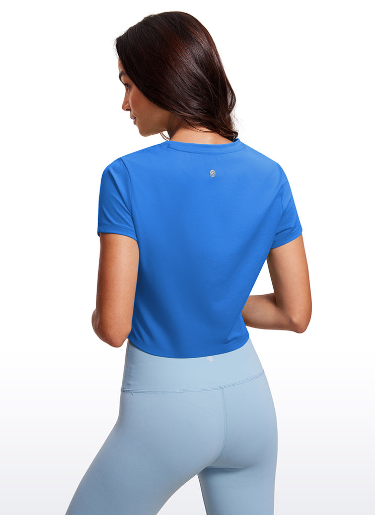 CRZ YOGA Women's Yoga Classic Fit Top Butterluxe Cropped Short Sleeves Spectral Blue