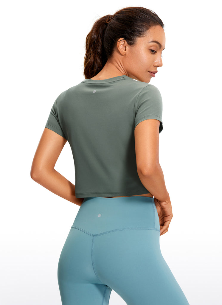 CRZ YOGA Women's Yoga Classic Fit Top Butterluxe Cropped Short Sleeves Milky White
