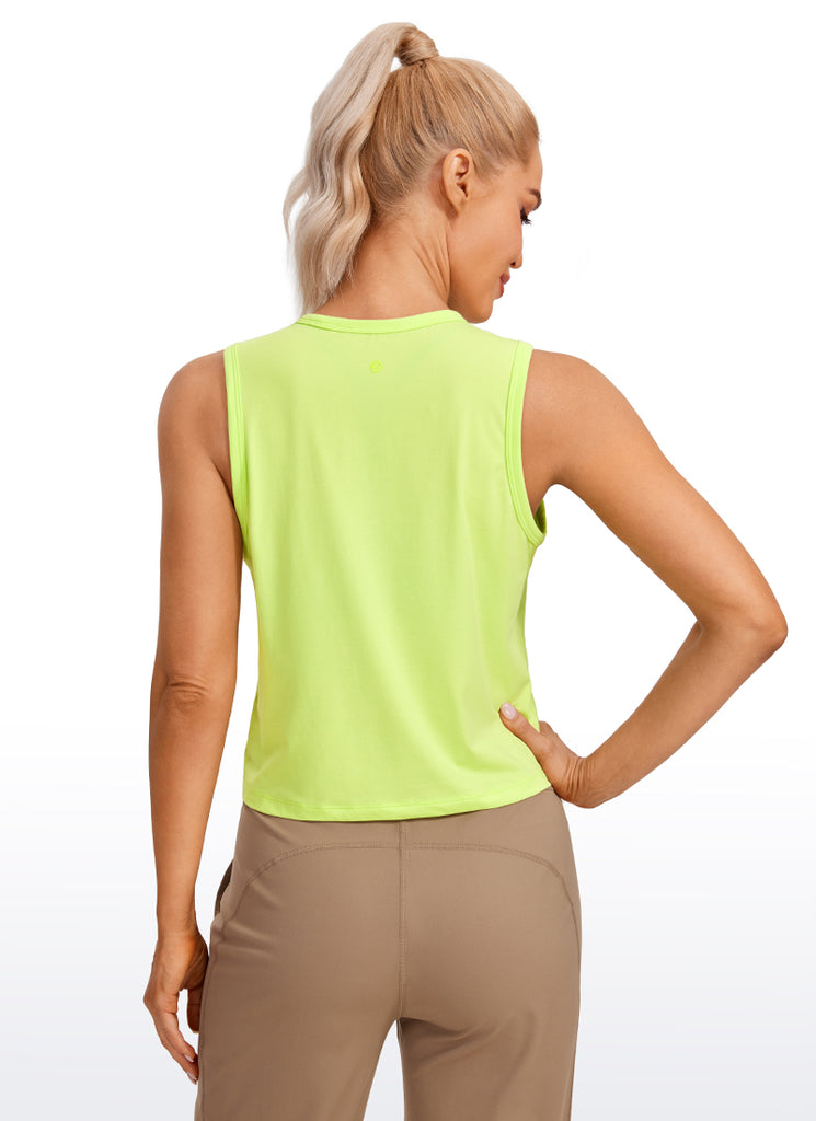 CRZ YOGA Women's Yoga Loose Fit Top Pima Cotton Crop Tank High Neck Lavender Gray