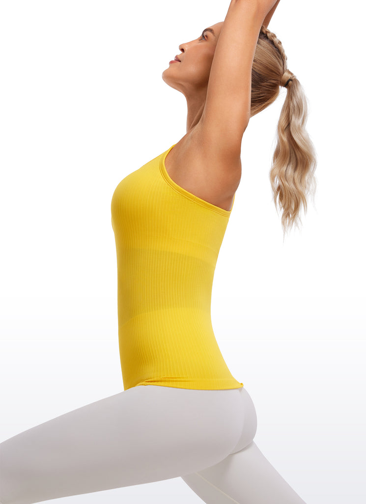 CRZ YOGA Women's Yoga Slim Fit Tops Seamless Longline Tank Crew Neck High Visibility Yellow