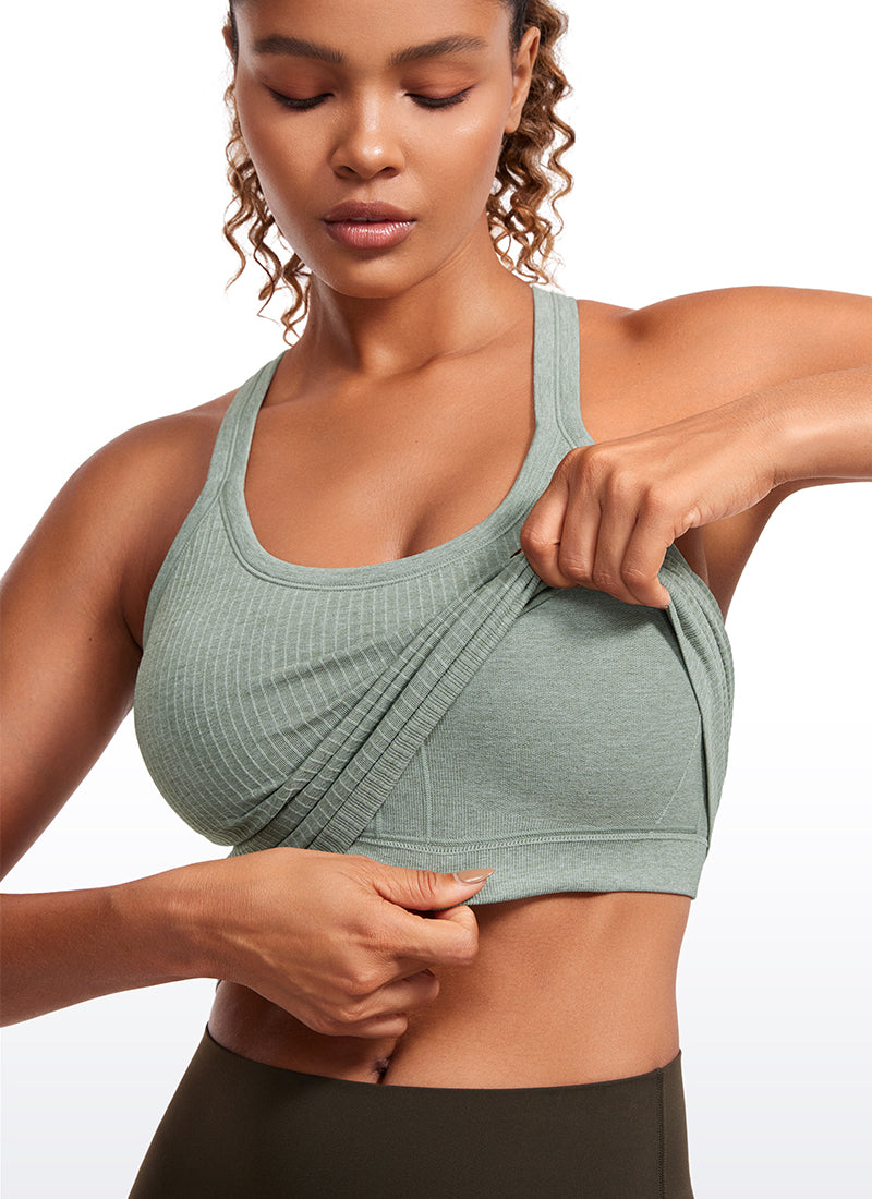 CRZ YOGA Women's Yoga Slim Fit Seamless Tank Crew Neck Waist Length Darkish Green