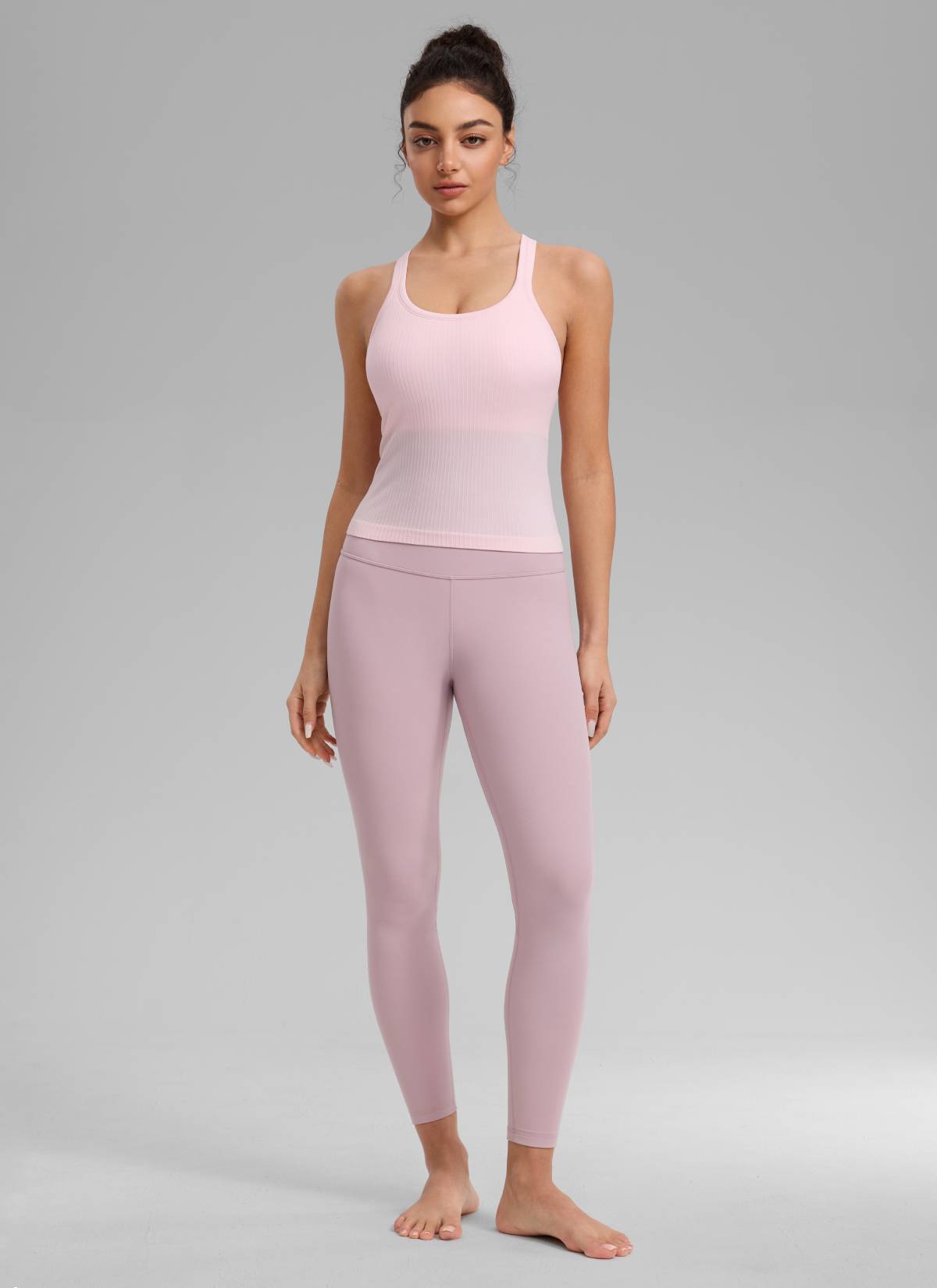 CRZ YOGA Women's Yoga Slim Fit Seamless Tank Crew Neck Waist Length Strawberry Pink