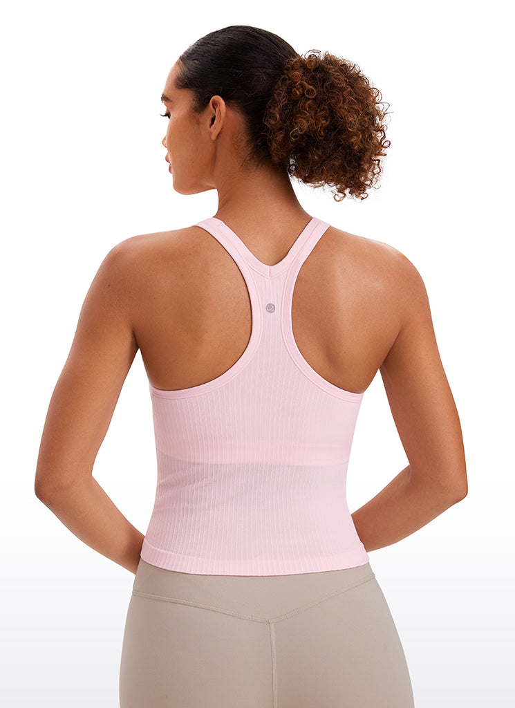 CRZ YOGA Women's Yoga Slim Fit Seamless Tank Crew Neck Waist Length French Navy