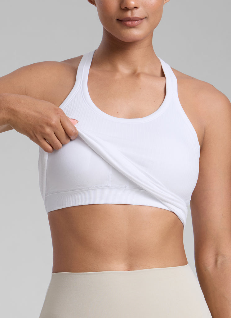 CRZ YOGA Women's Yoga Slim Fit Seamless Tank Crew Neck Waist Length White