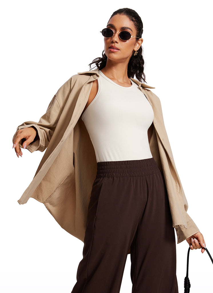 CRZ YOGA Women's Yoga Slim Fit Top Butterluxe Tank Racerback High Neck Emerald Green Tie-Dye Flowers