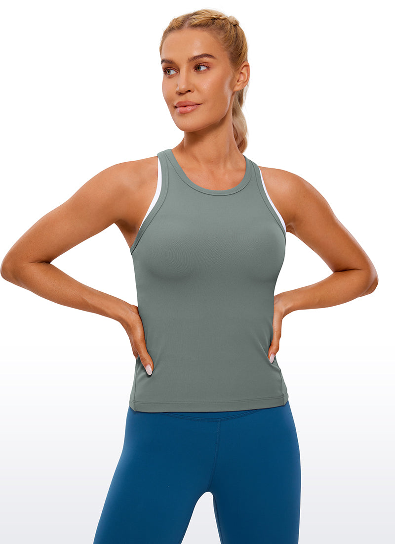 CRZ YOGA Women's Yoga Tight Fit Tops Butterluxe Tank Top High Neck Grey Sage @model_info:N