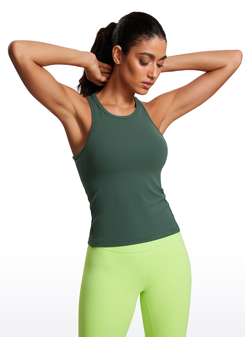 CRZ YOGA Women's Yoga Tight Fit Tops Butterluxe Tank Top High Neck Dark Forest Green @model_info:Mariana
