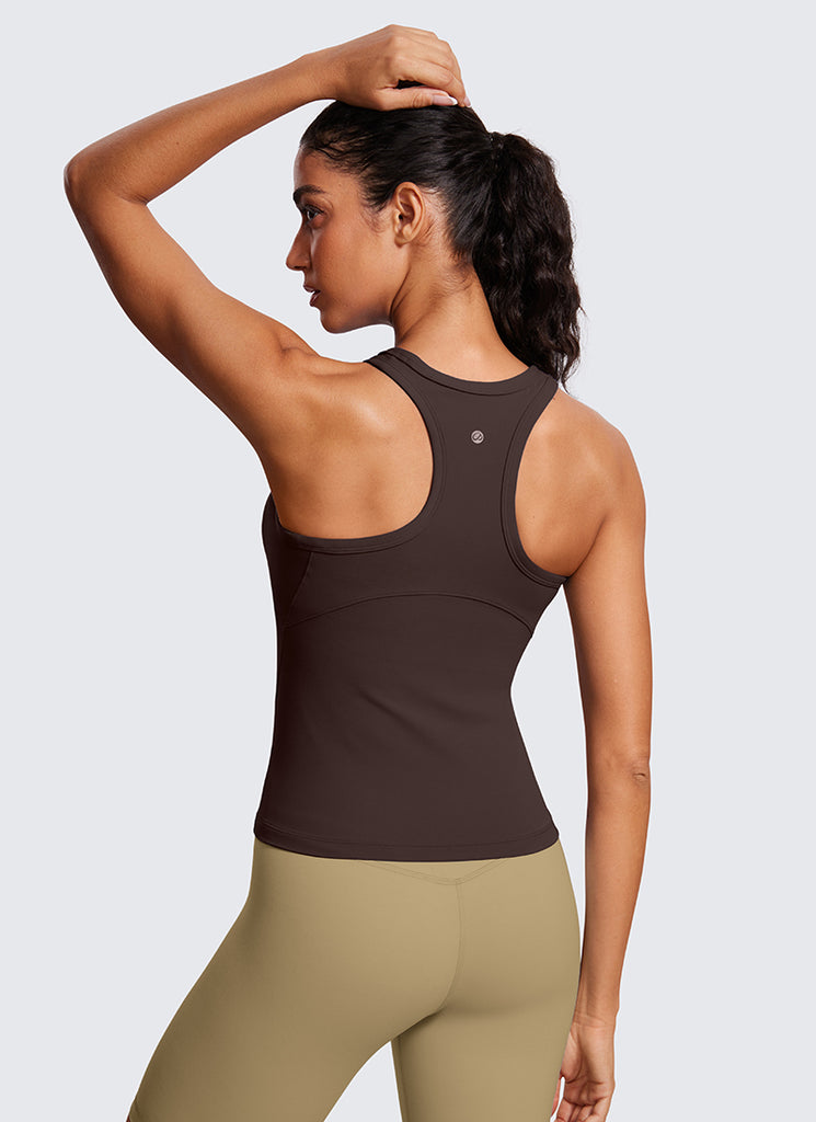 CRZ YOGA Women's Yoga Tight Fit Tops Butterluxe Tank Top High Neck Hot Fudge Brown