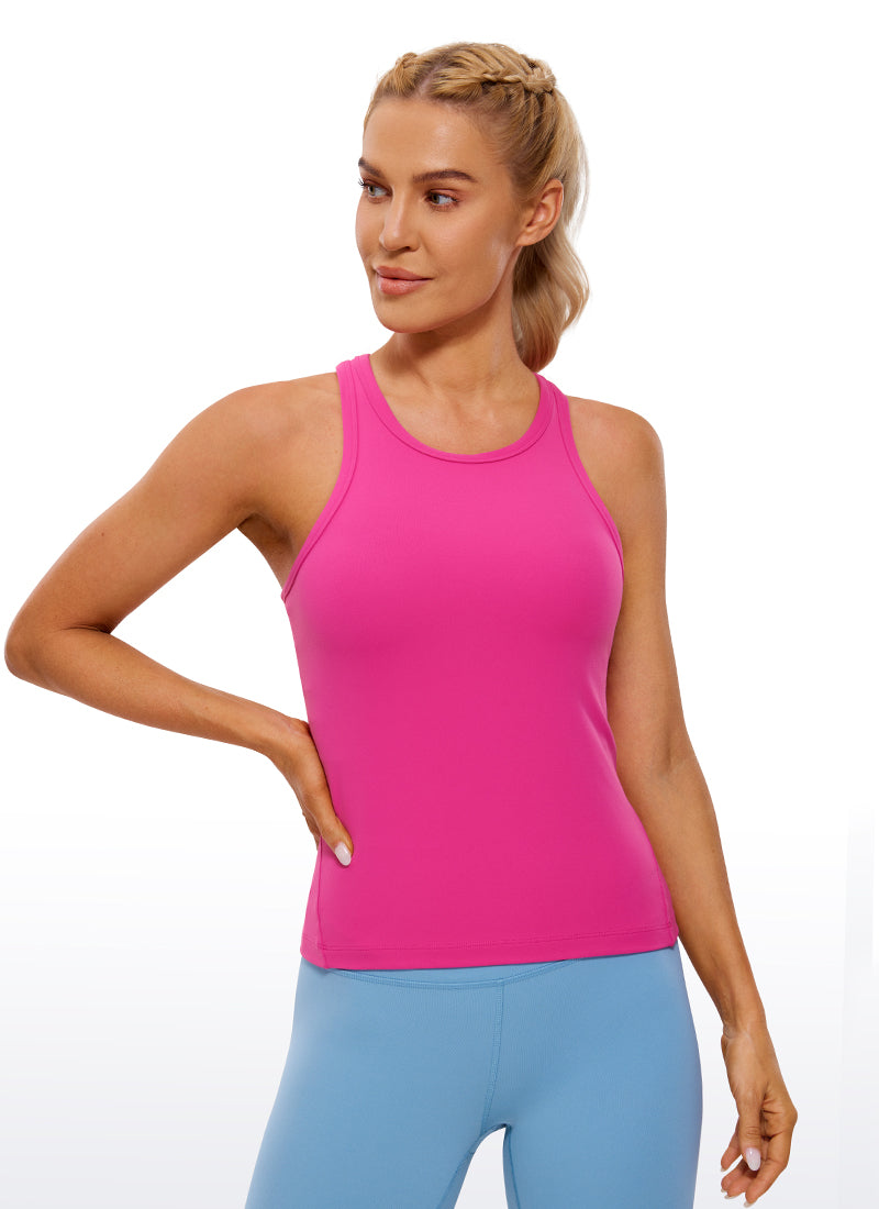 CRZ YOGA Women's Yoga Tight Fit Tops Butterluxe Tank Top High Neck Hibiscus Purple @model_info:N
