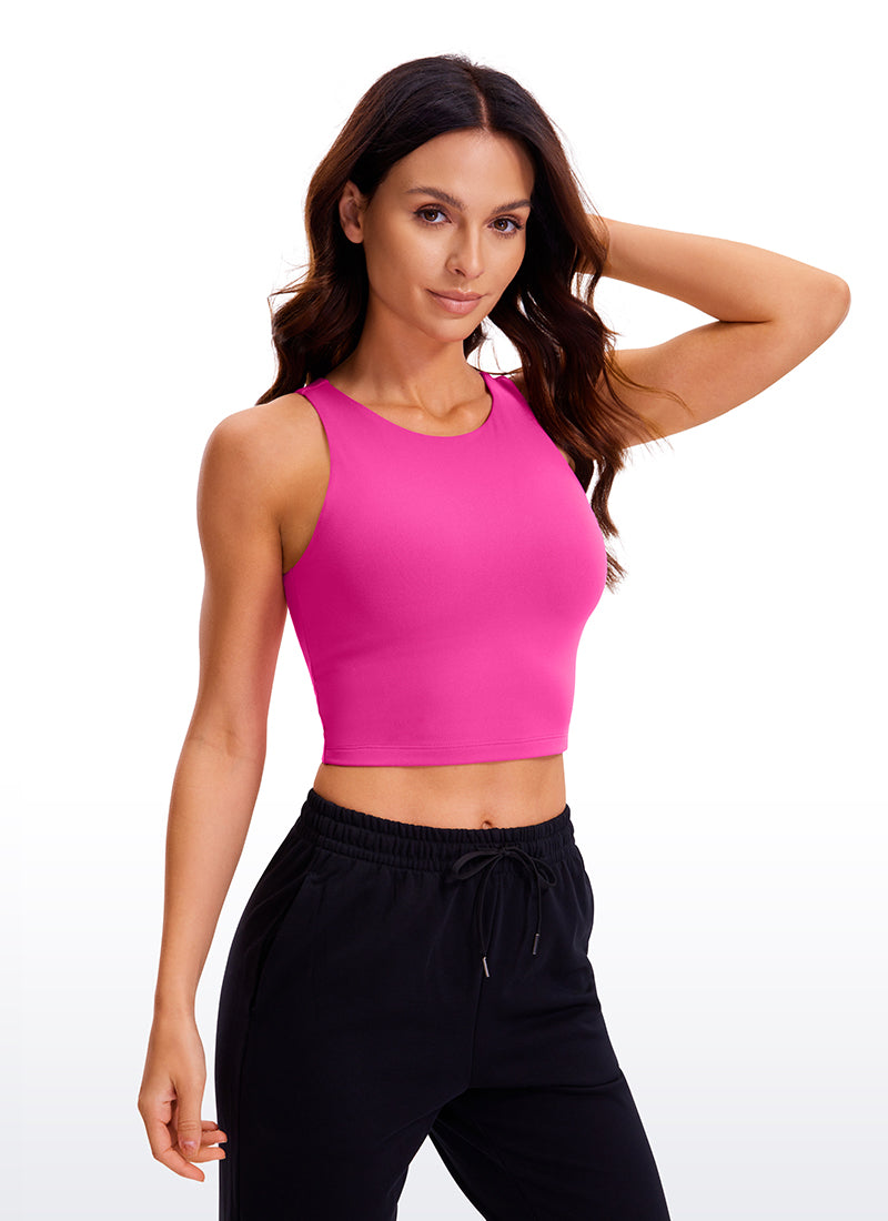 CRZ YOGA Women's Yoga Tight Fit ButterluxeTank Tops Racerback Cropped Hibiscus Purple