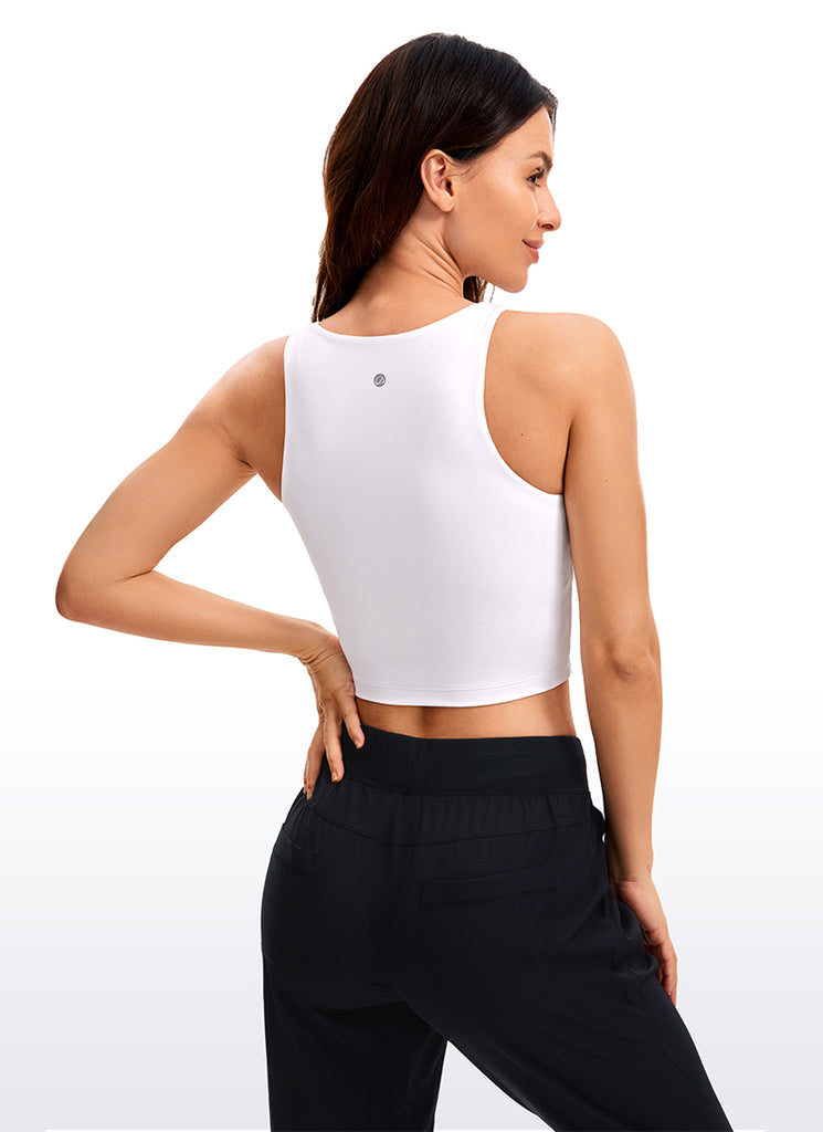 CRZ YOGA Women's Yoga Tight Fit ButterluxeTank Tops Racerback Cropped White