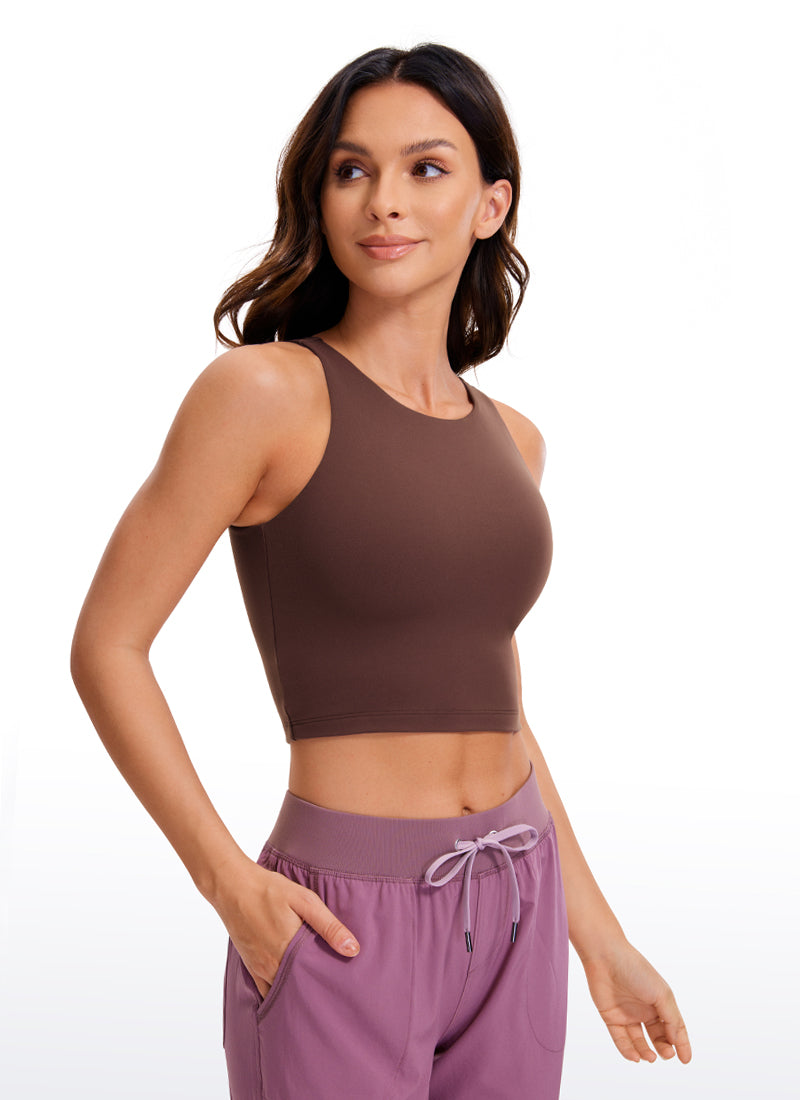 CRZ YOGA Women's Yoga Tight Fit ButterluxeTank Tops Racerback Cropped Taupe @model_info:B