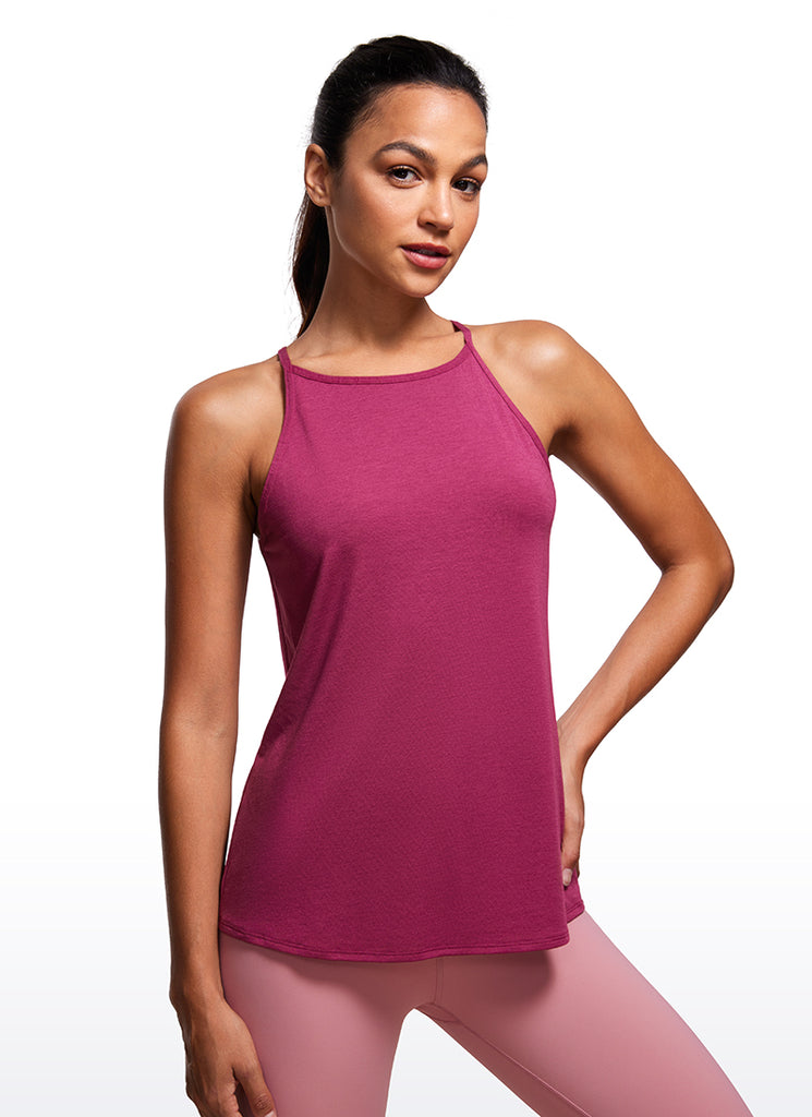 CRZ YOGA Women's Yoga Classic Fit Tops Halter Tank Magenta Purple