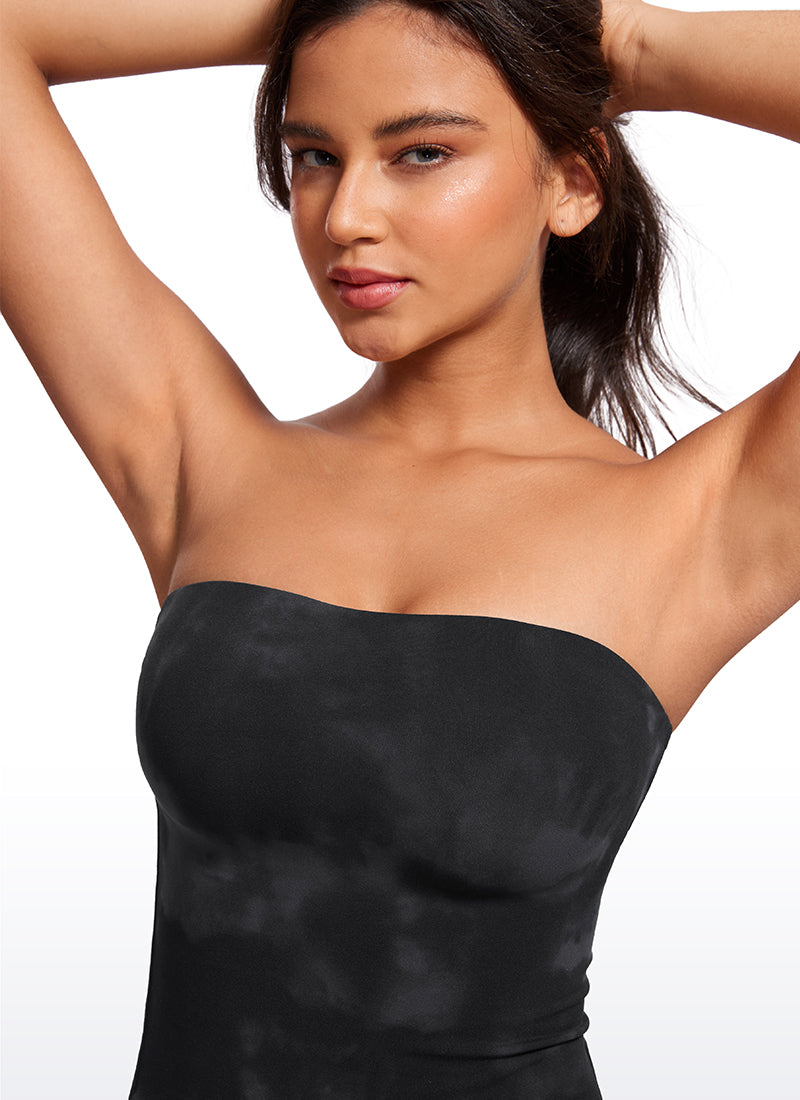 CRZ YOGA Women's Casual Butterluxe Tight Fit Strapless Tops Black Tie Dye Flowers