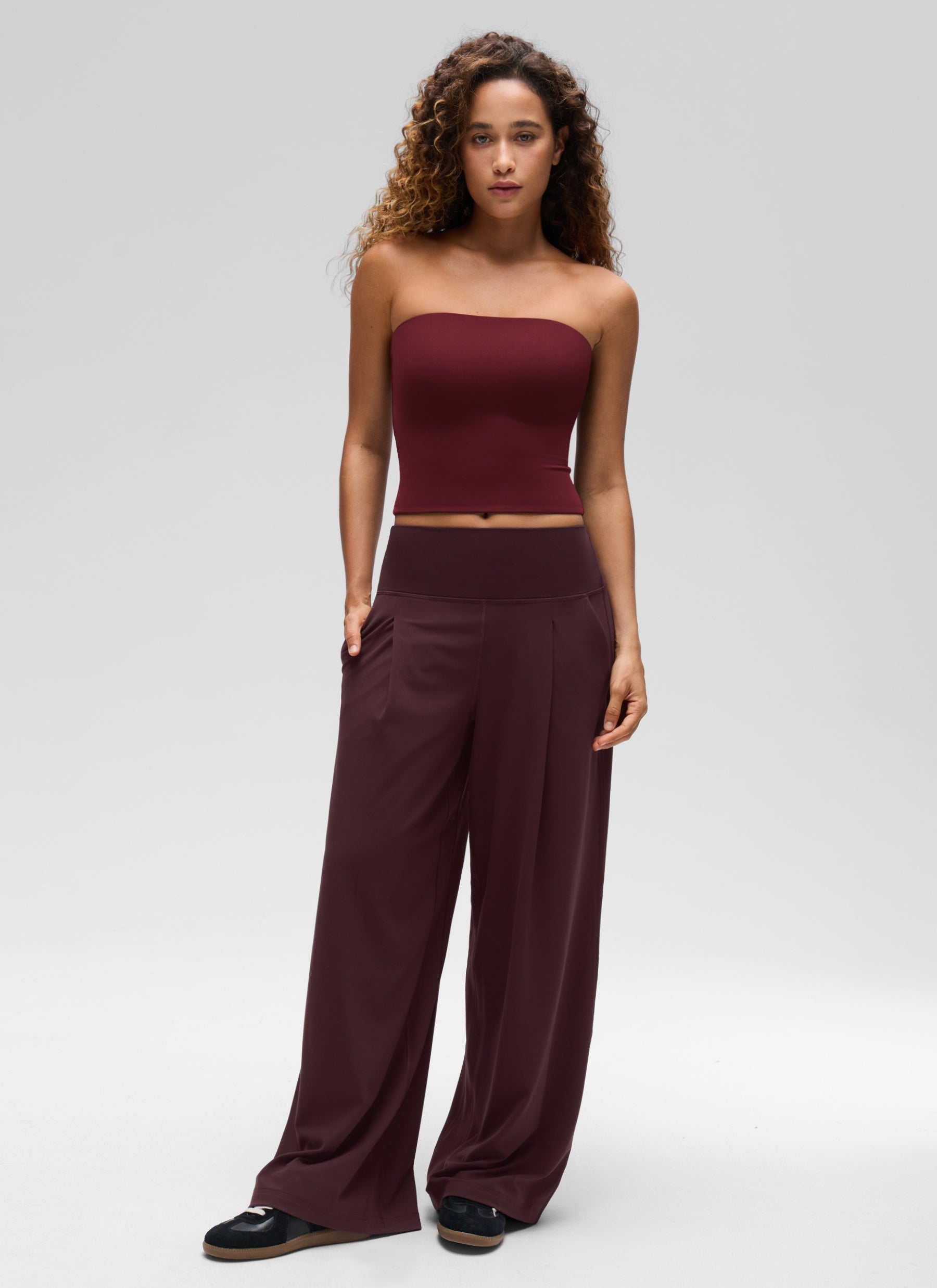 CRZ YOGA Women's Casual Butterluxe Tight Fit Strapless Tops Red Merlot @model_info:G