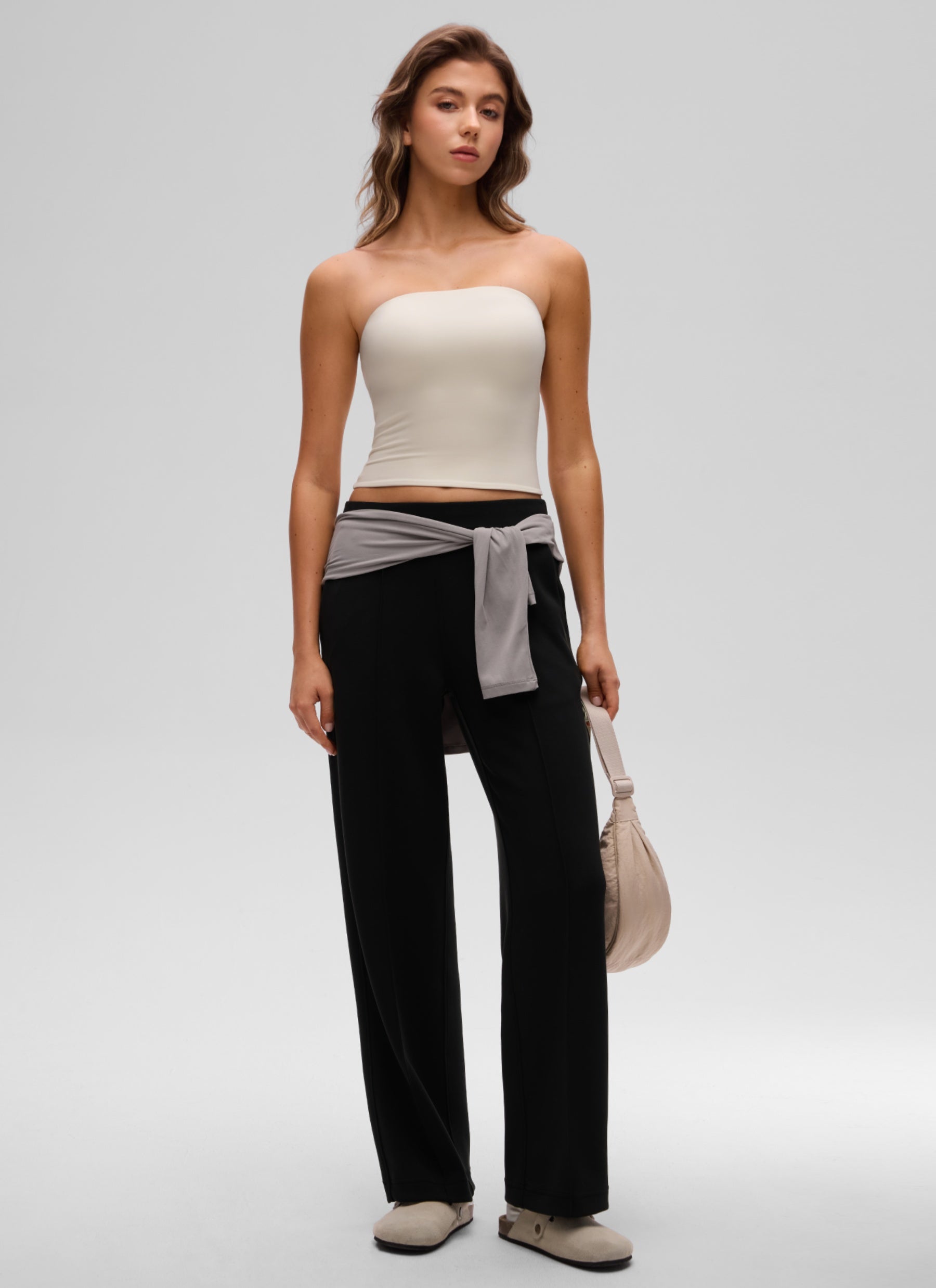 CRZ YOGA Women's Casual Butterluxe Tight Fit Strapless Tops Mojave Tan @model_info:K