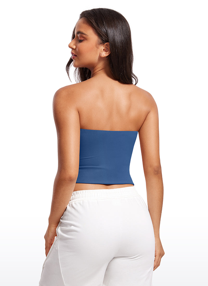CRZ YOGA Women's Casual Butterluxe Tight Fit Strapless Tops Pitch Blue