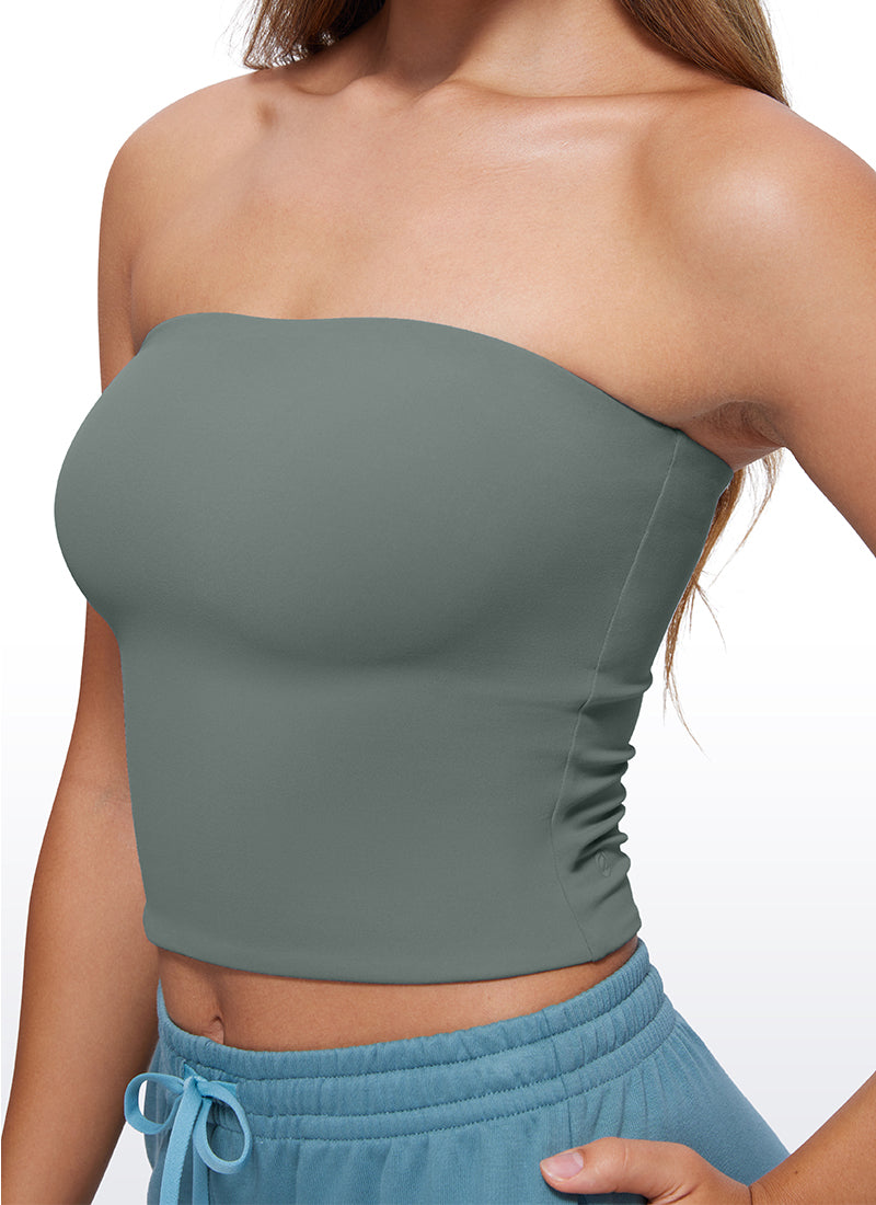 CRZ YOGA Women's Casual Butterluxe Tight Fit Strapless Tops Grey Sage @model_info:Joy