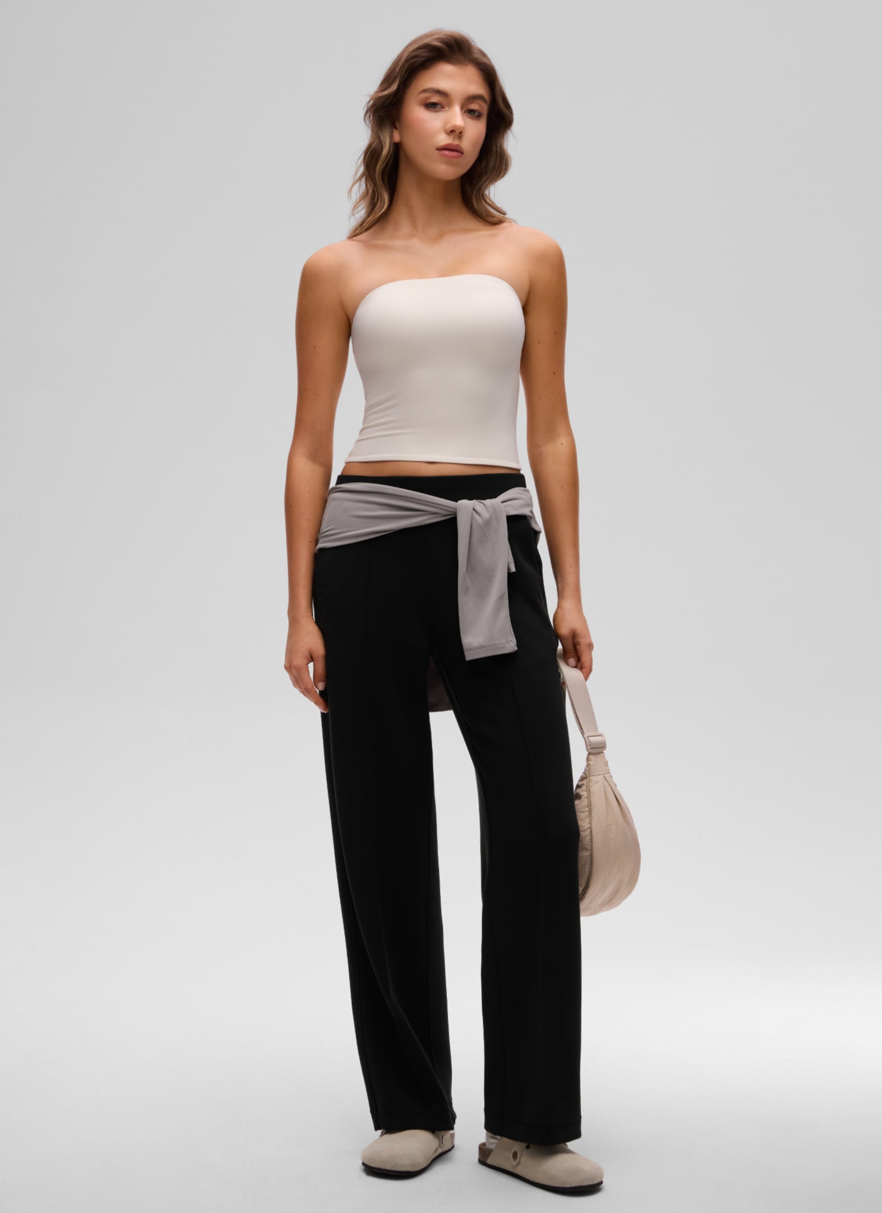CRZ YOGA Women's Casual Butterluxe Tight Fit Strapless Tops White Apricot @model_info:K