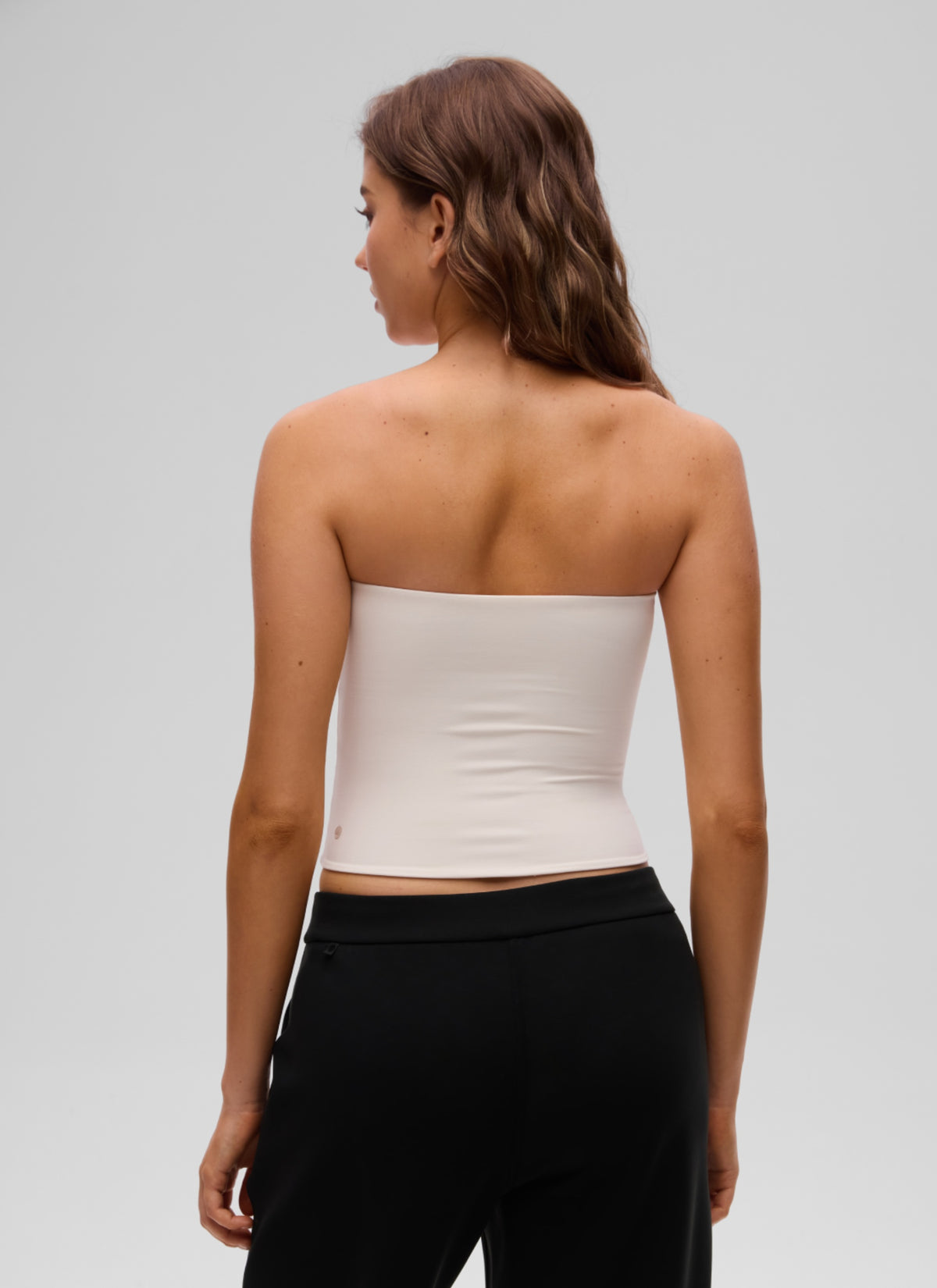 CRZ YOGA Women's Casual Butterluxe Tight Fit Strapless Tops White Apricot @model_info:K