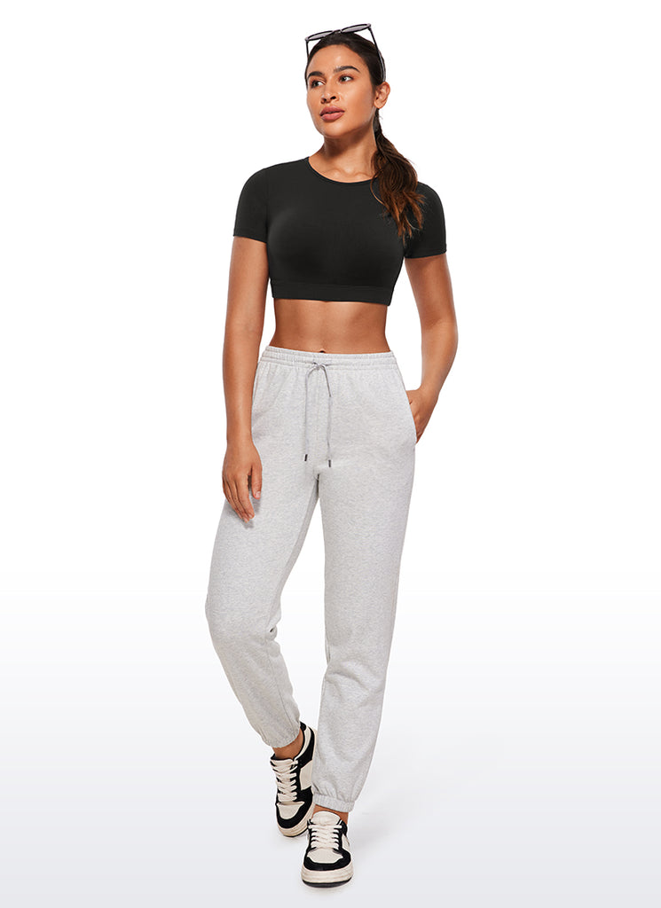 CRZ YOGA Women's Yoga Tight Fit Butterluxe Cropped Open Back Short Sleeves Black