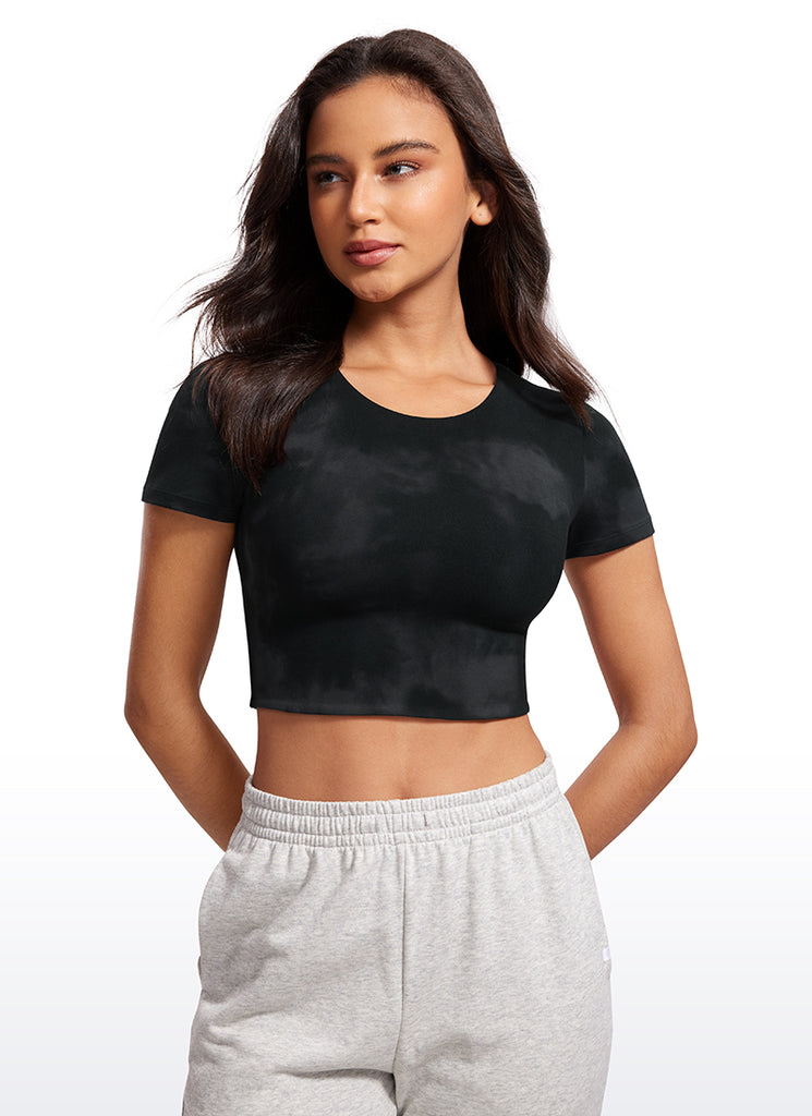 CRZ YOGA Women's Yoga Tight Fit Butterluxe Cropped Short Sleeves Viva Magenta