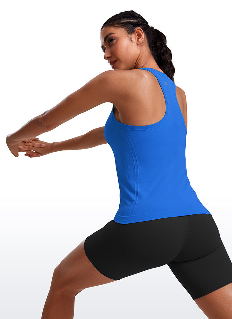 CRZ YOGA Women's Yoga Slim Fit Tops Seamless High Crew Neck Tank Turquoise2