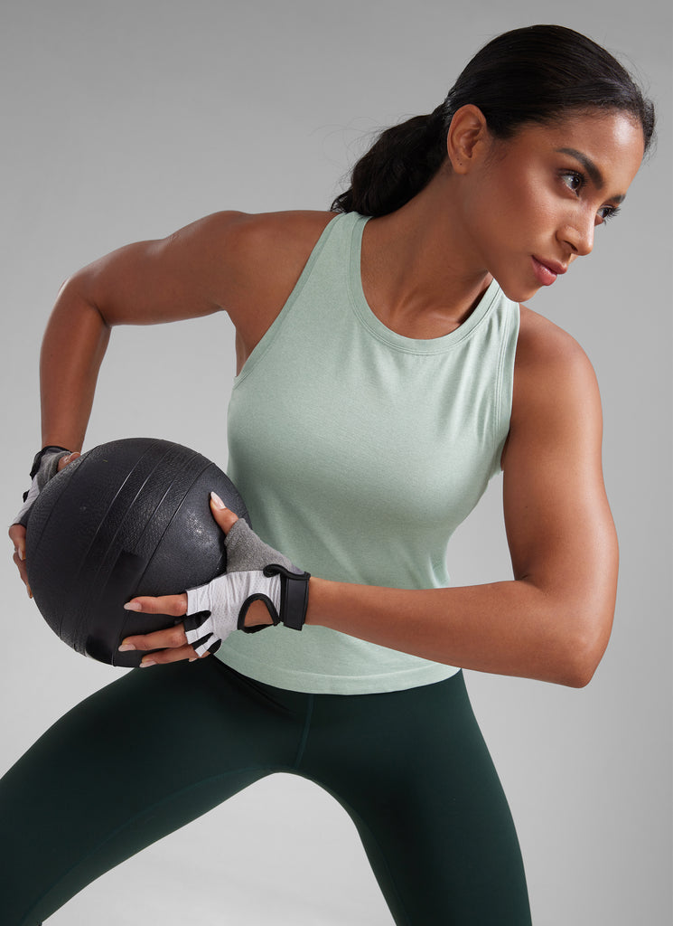 CRZ YOGA Women's Yoga Slim Fit Tops Seamless High Crew Neck Tank Deep Red