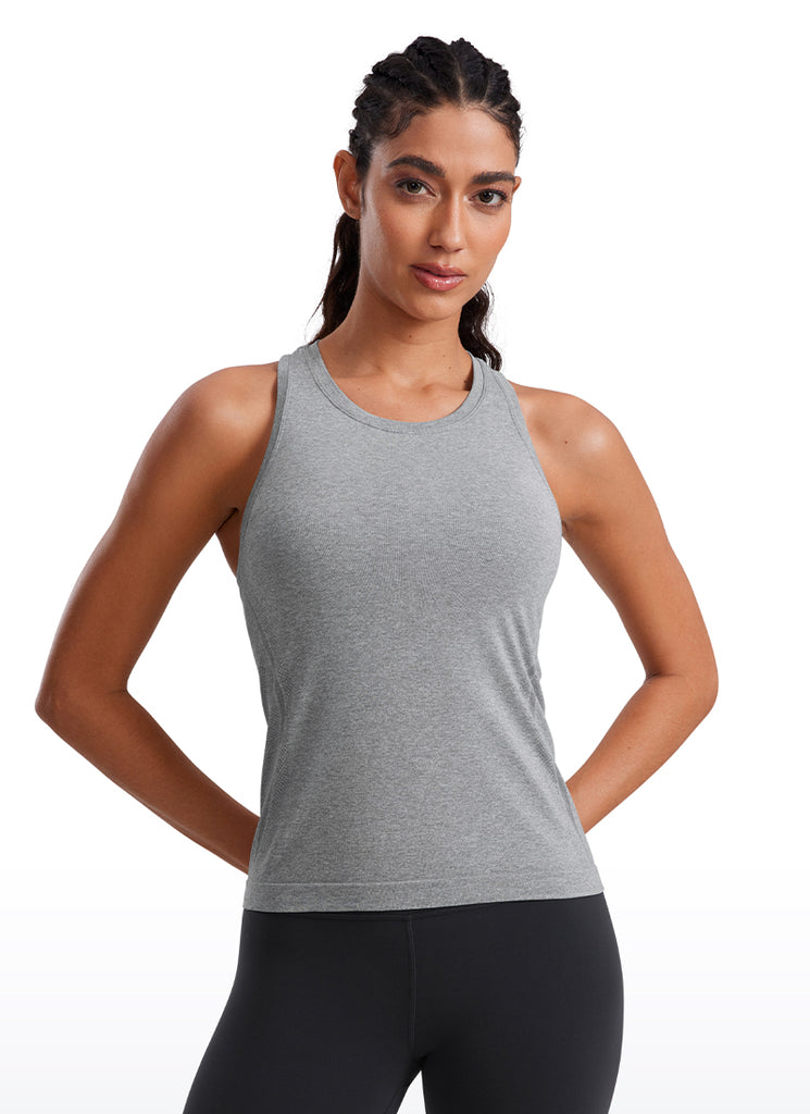 CRZ YOGA Women's Yoga Slim Fit Tops Seamless High Crew Neck Tank True Navy
