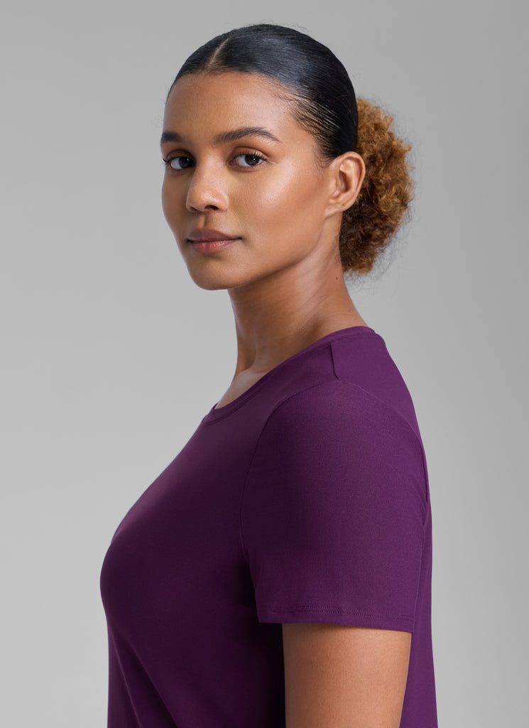 CRZ YOGA Women's Workout Lightweight Crewneck Short Sleeves Side Slit Plum Magenta