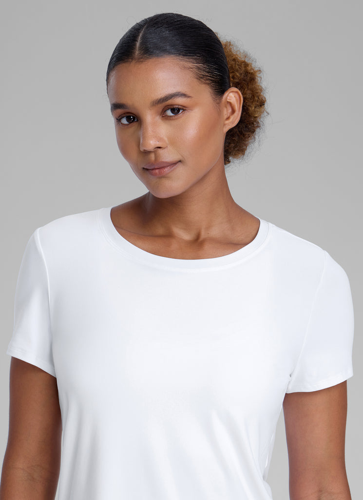 CRZ YOGA Women's Workout Lightweight Crewneck Short Sleeves Side Slit Pink Peony