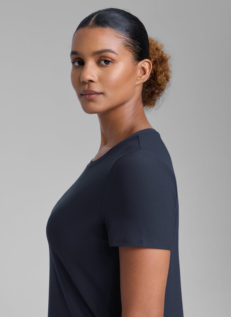 CRZ YOGA Women's Workout Lightweight Crewneck Short Sleeves Side Slit True Navy