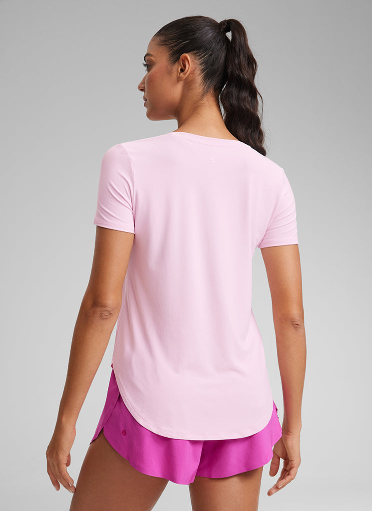 CRZ YOGA Women's Workout Lightweight Crewneck Short Sleeves Side Slit True Navy