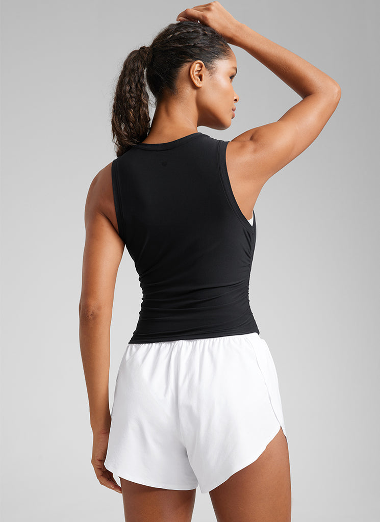 CRZ YOGA Women's Workout Tight Fit Ruched Athletic Tank High Neck Black