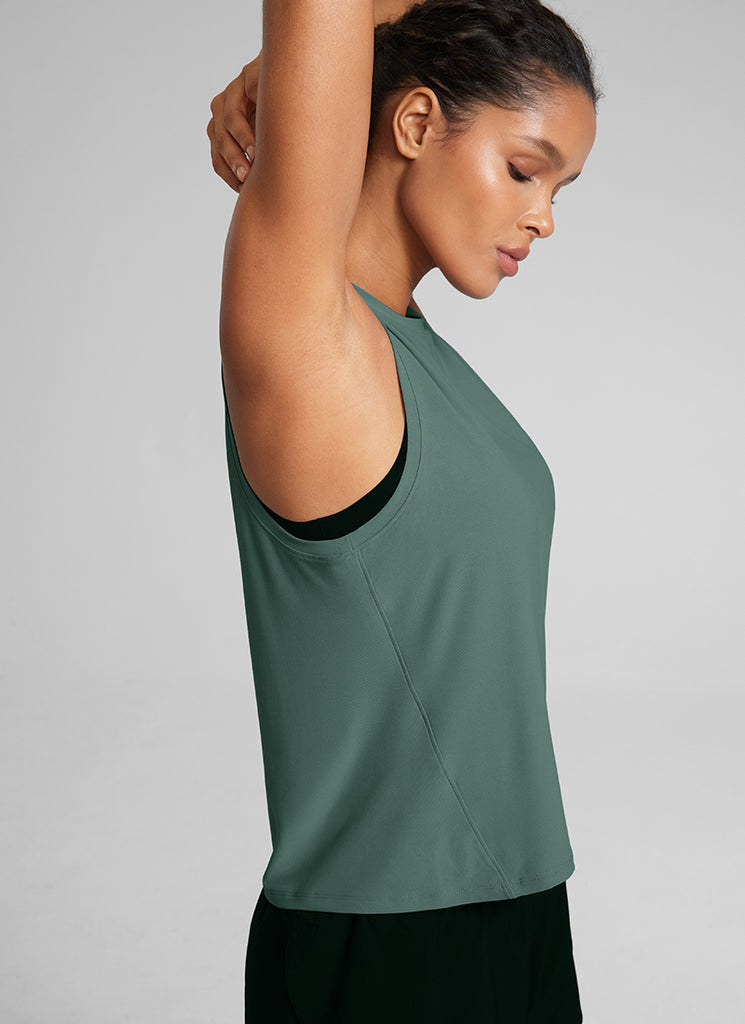 CRZ YOGA Women's Lightweight Workout Loose Fit Athletic Tank Crew Neck Graphite Green