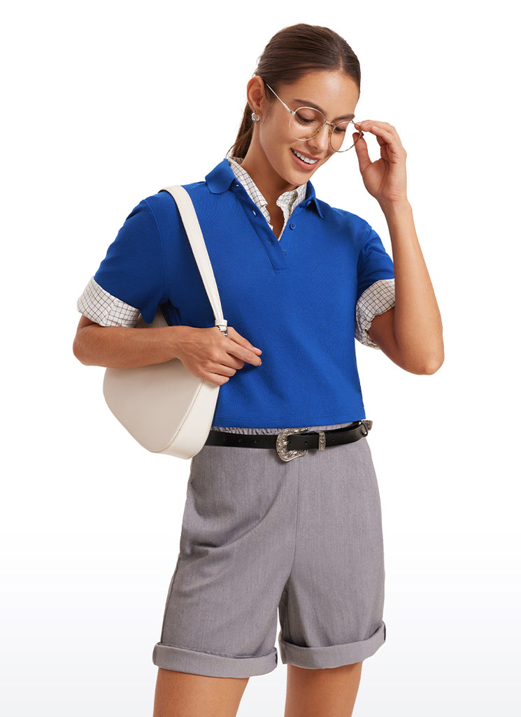 CRZ YOGA Women's 3 Button Collared Quick Dry Cropped Tennis Polo Black