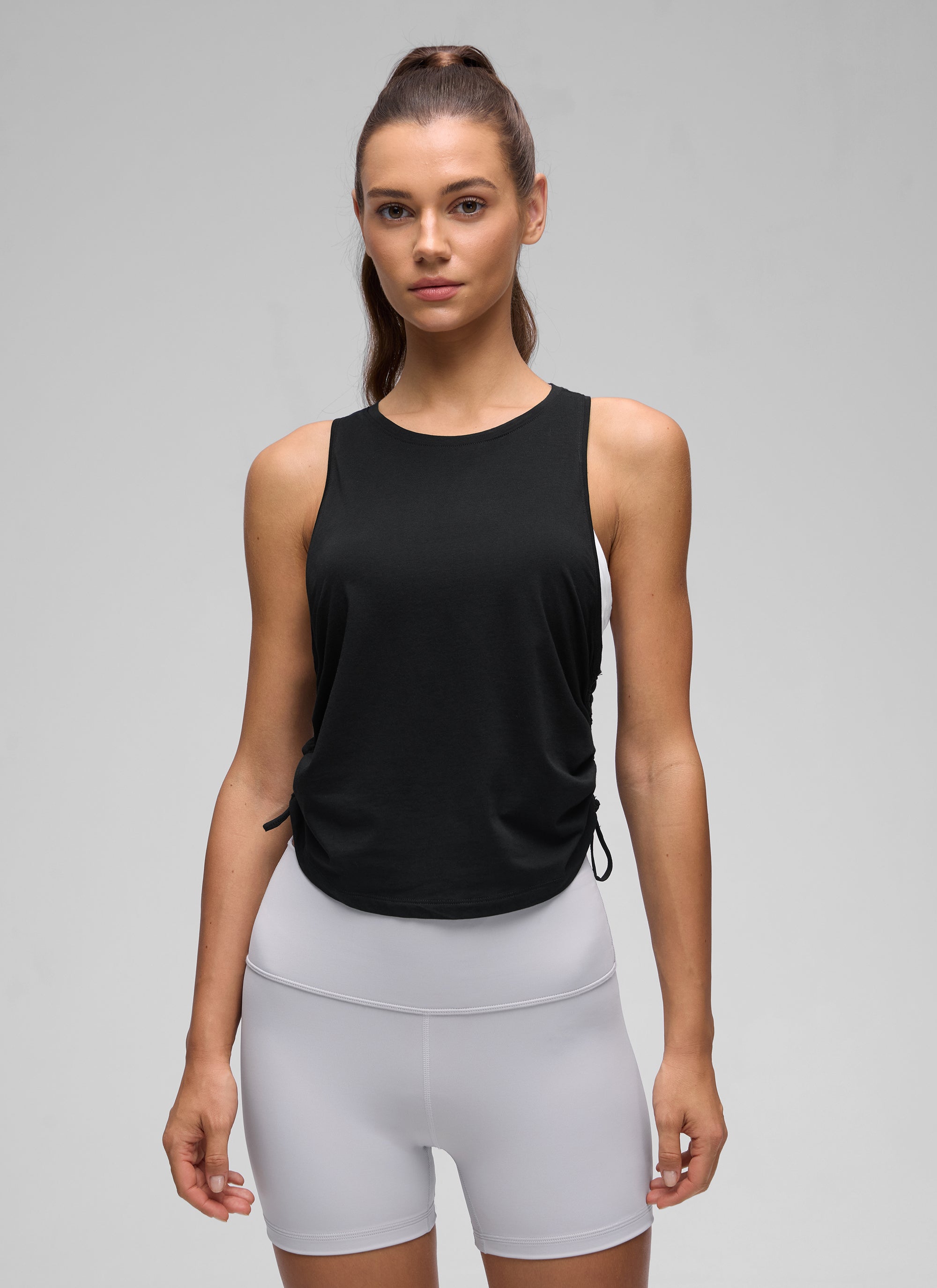 CRZ YOGA Women's Yoga Loose Fit Tops Pima Cotton Tank Ruched Racerback Black