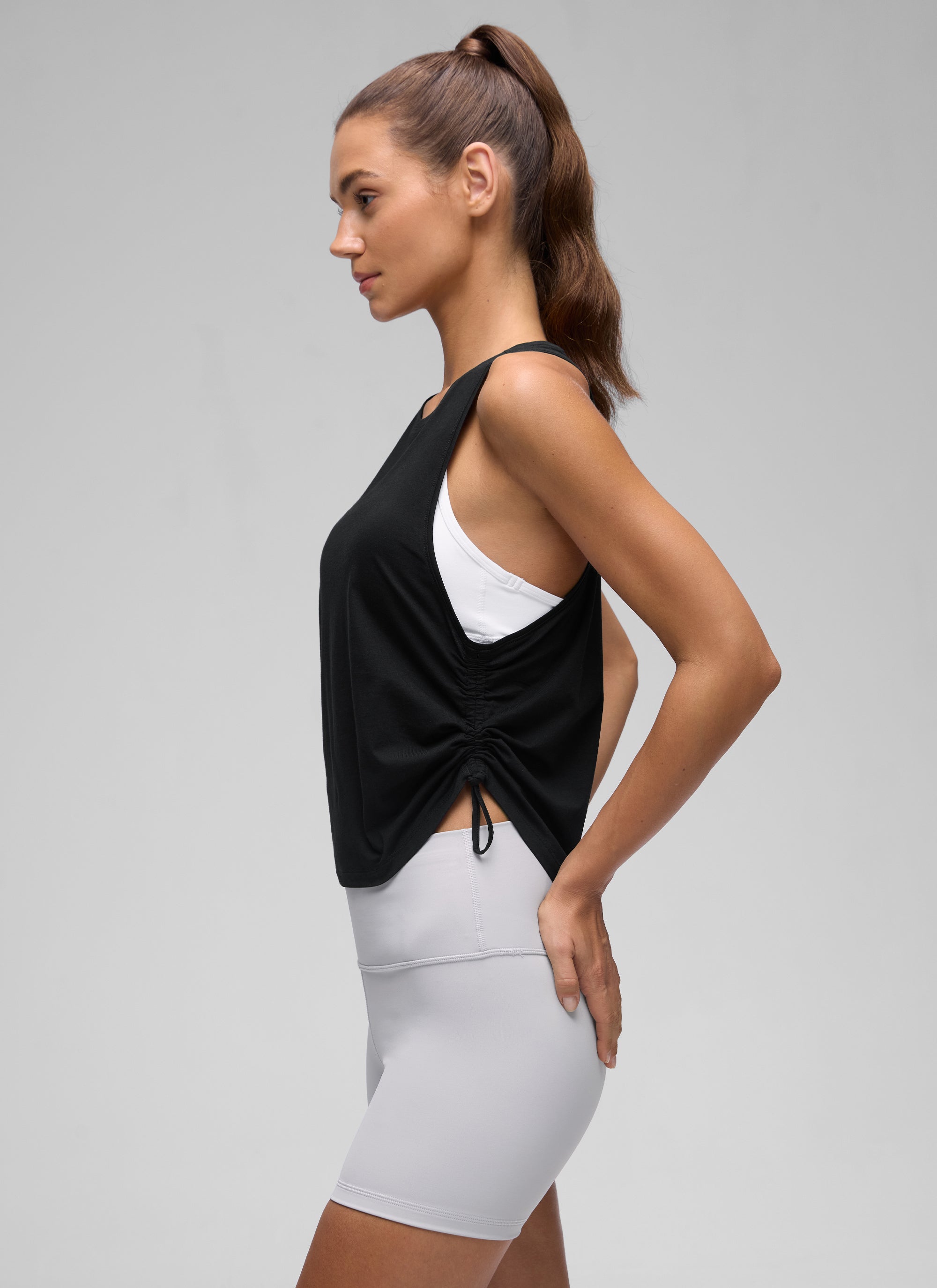 CRZ YOGA Women's Yoga Loose Fit Tops Pima Cotton Tank Ruched Racerback Black