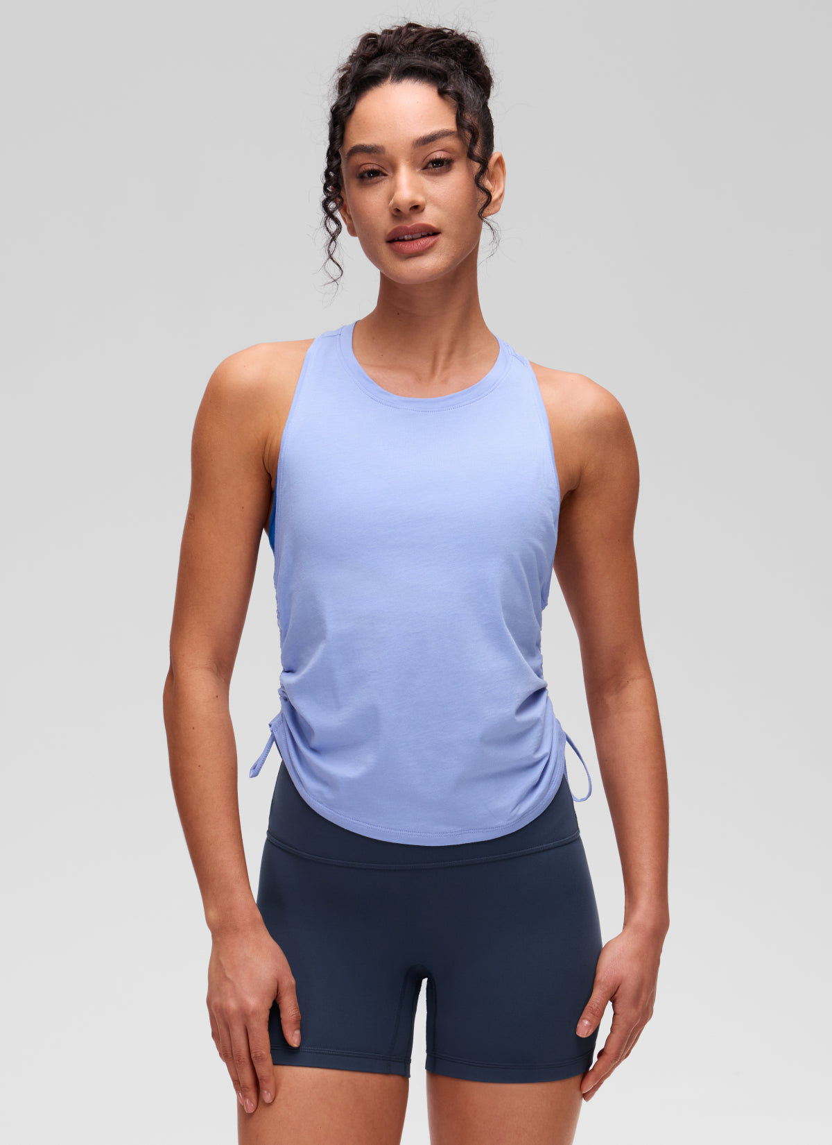 CRZ YOGA Women's Yoga Loose Fit Tops Pima Cotton Tank Ruched Racerback Periwinkle Purple