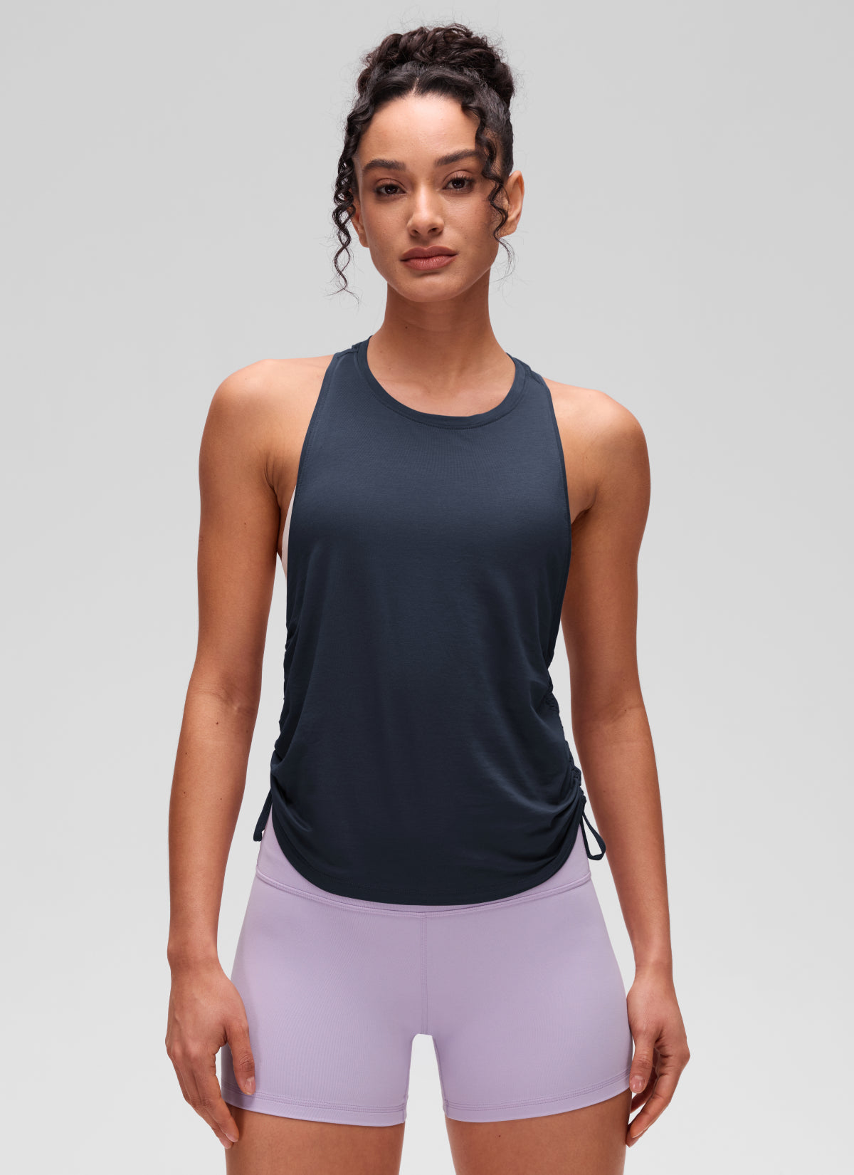 CRZ YOGA Women's Yoga Loose Fit Tops Pima Cotton Tank Ruched Racerback True Navy