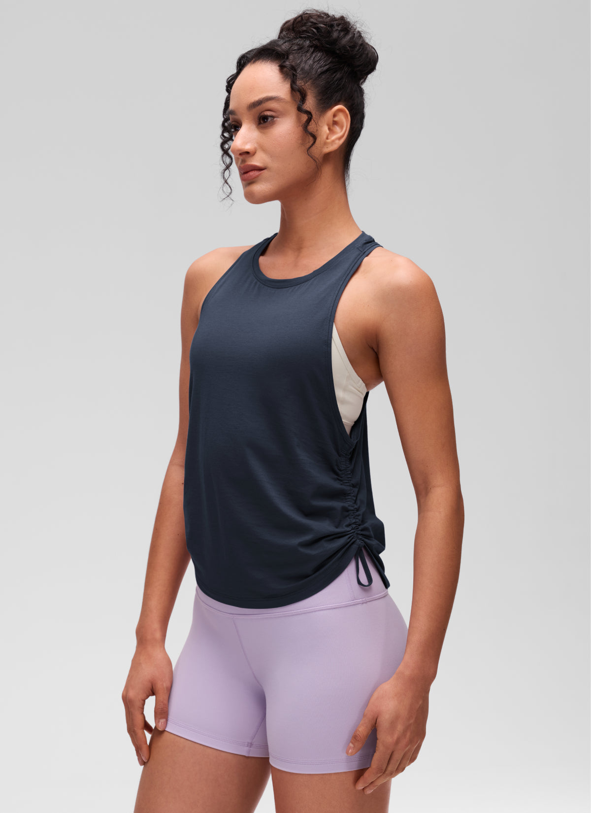 CRZ YOGA Women's Yoga Loose Fit Tops Pima Cotton Tank Ruched Racerback True Navy