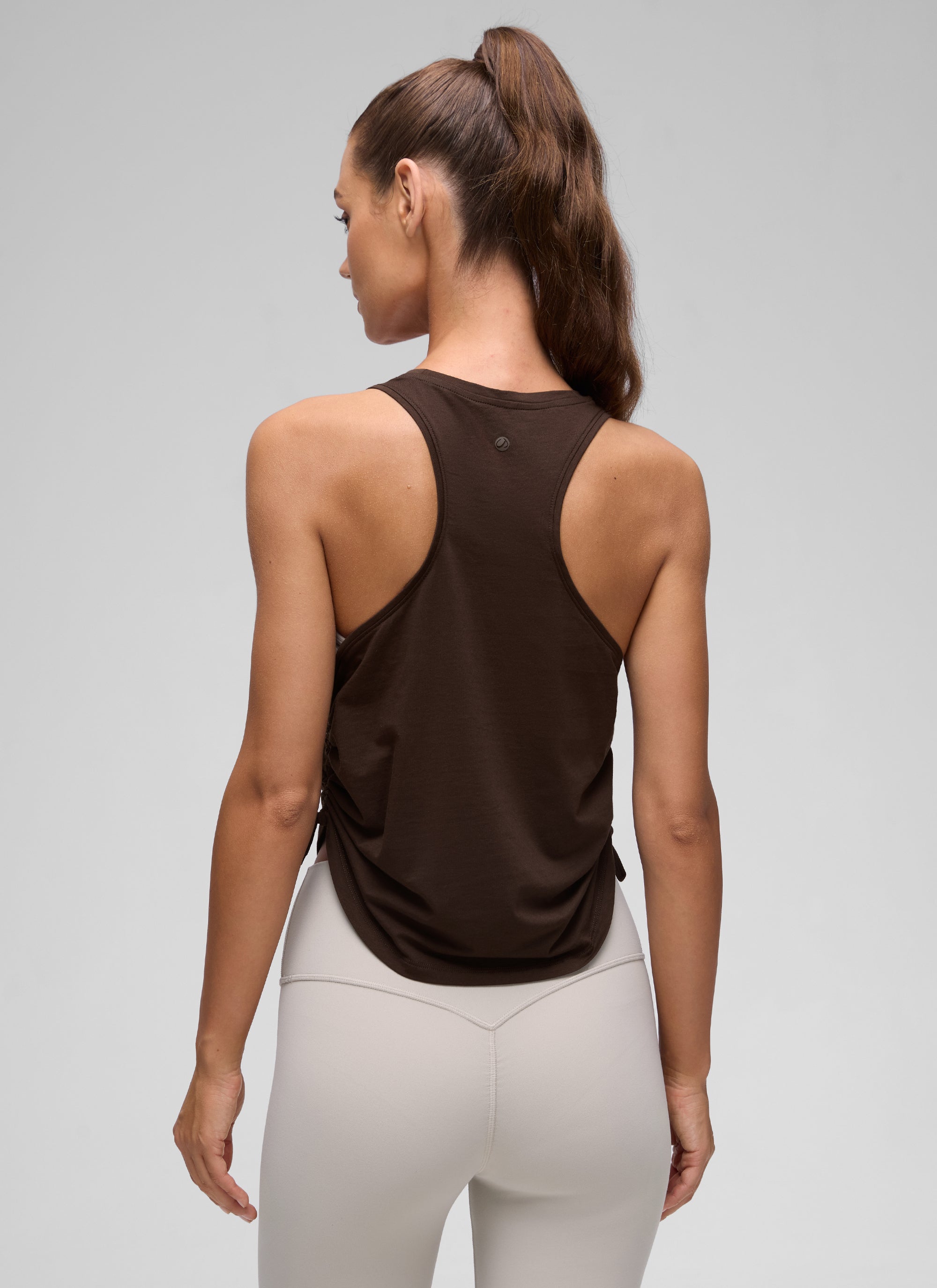 CRZ YOGA Women's Yoga Loose Fit Tops Pima Cotton Tank Ruched Racerback Hot Fudge Brown