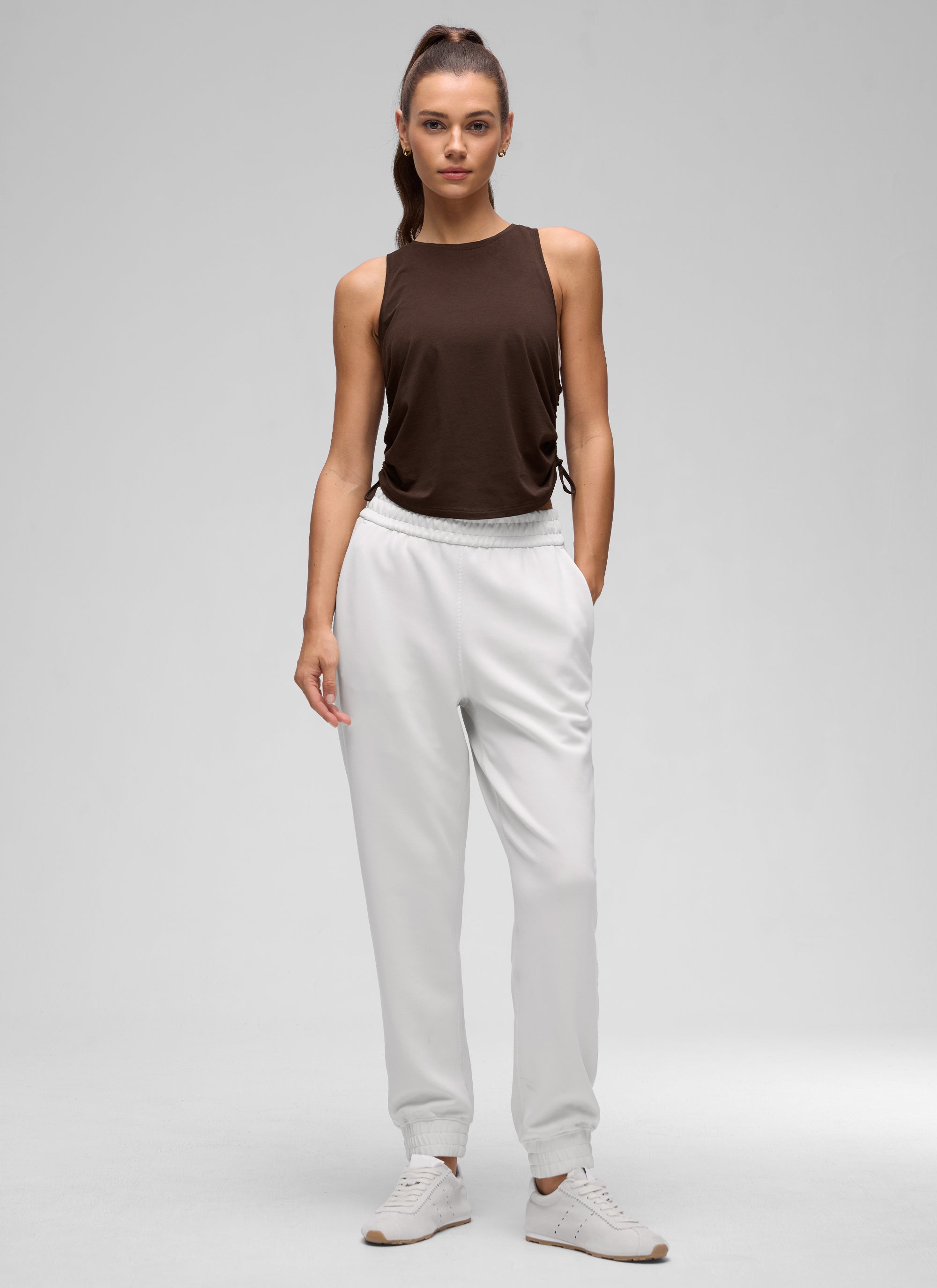 CRZ YOGA Women's Yoga Loose Fit Tops Pima Cotton Tank Ruched Racerback Hot Fudge Brown