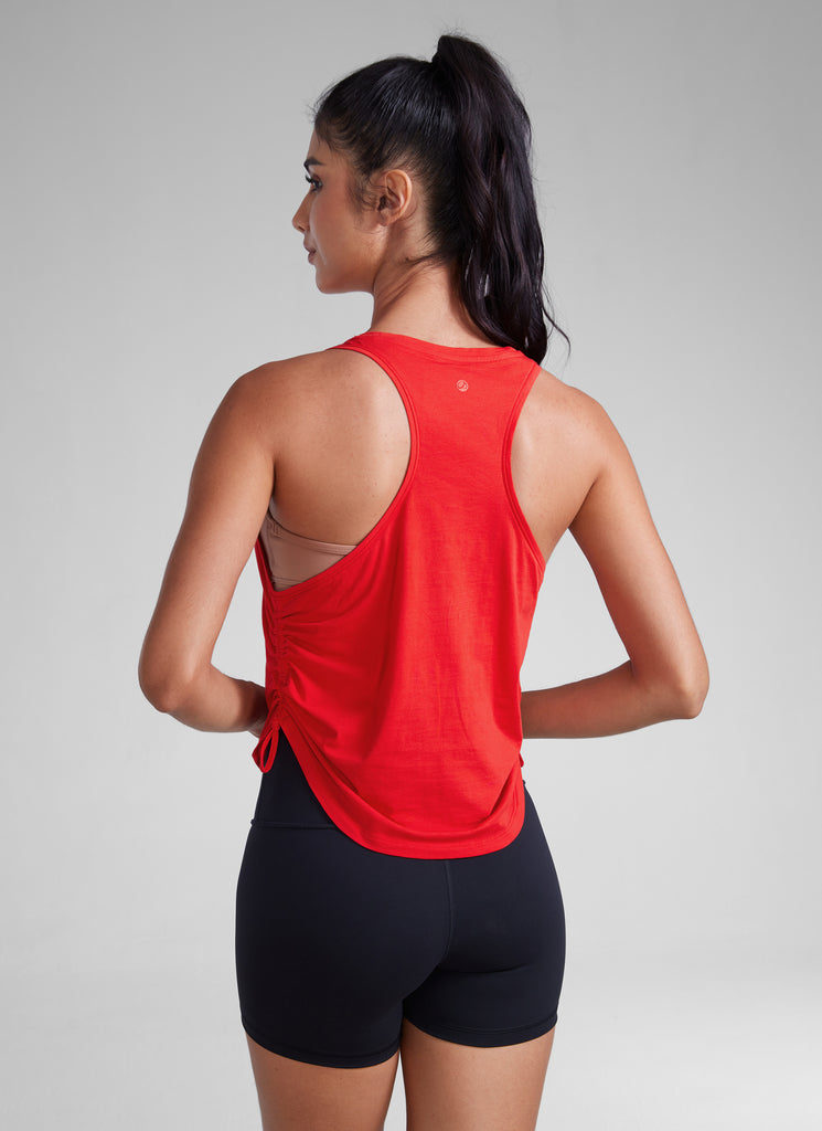 CRZ YOGA Women's Yoga Loose Fit Tops Pima Cotton Tank Ruched Racerback Green Jade