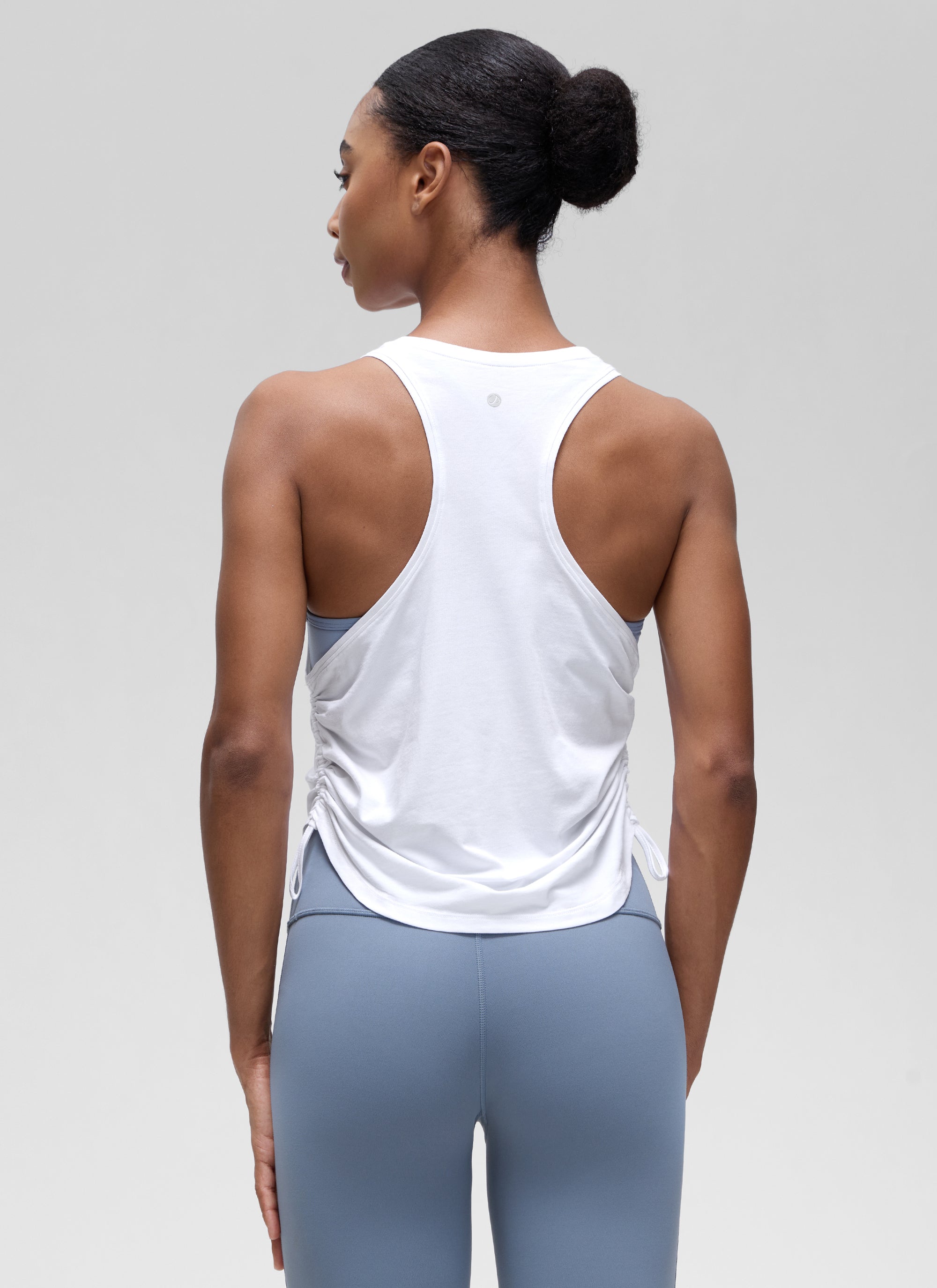 CRZ YOGA Women's Yoga Loose Fit Tops Pima Cotton Tank Ruched Racerback White