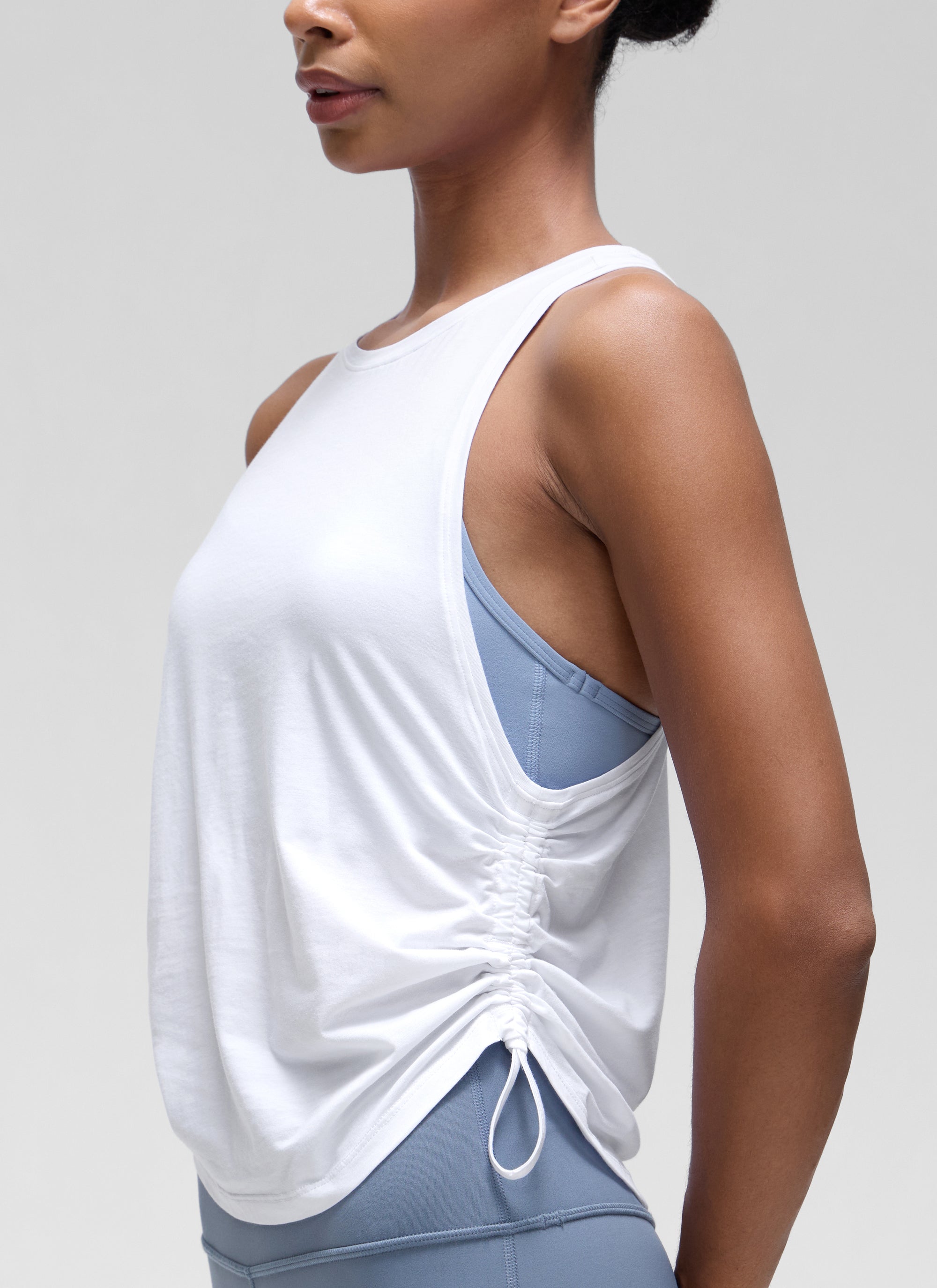 CRZ YOGA Women's Yoga Loose Fit Tops Pima Cotton Tank Ruched Racerback White